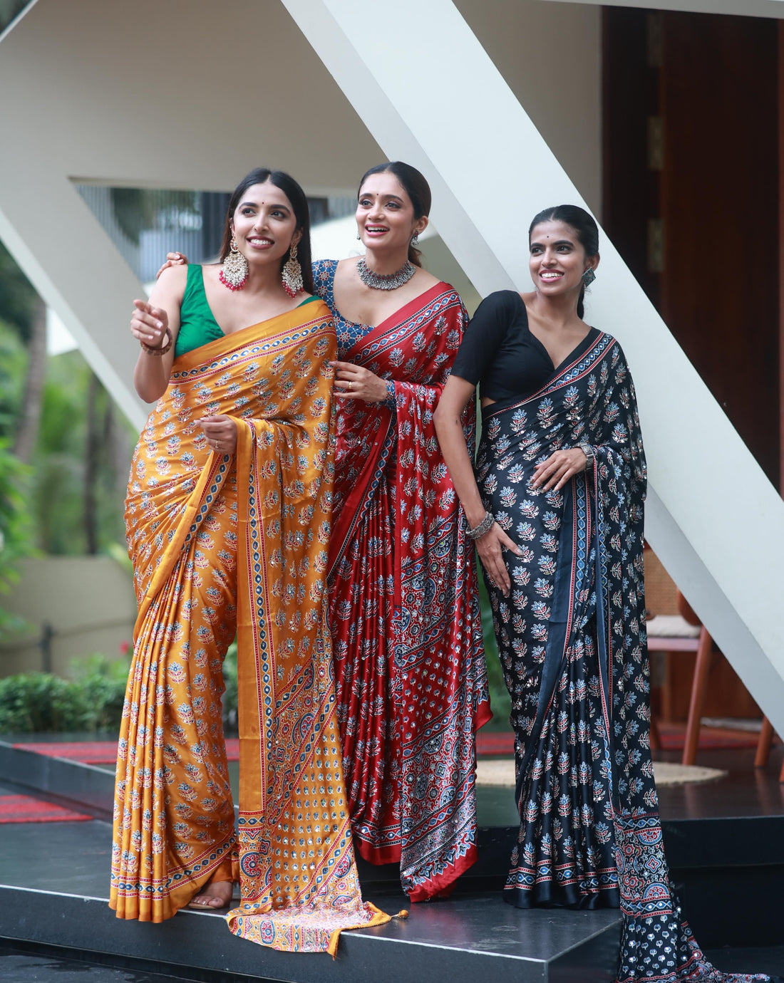 Premium Ajrakh Mirror Work Designer Saree Collection by Roopvastra