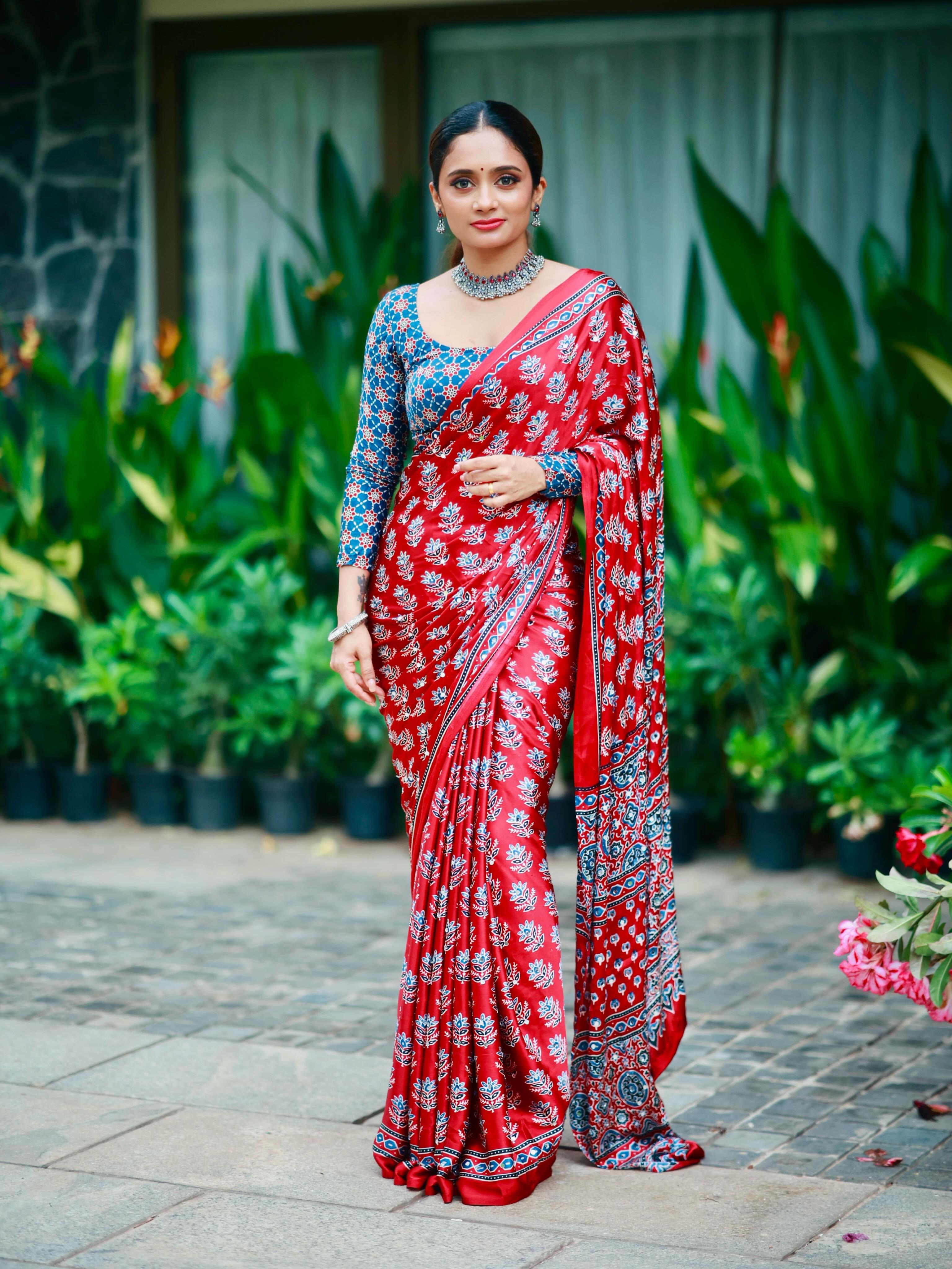 Premium Ajrakh Mirror Work Designer Saree Collection by Roopvastra