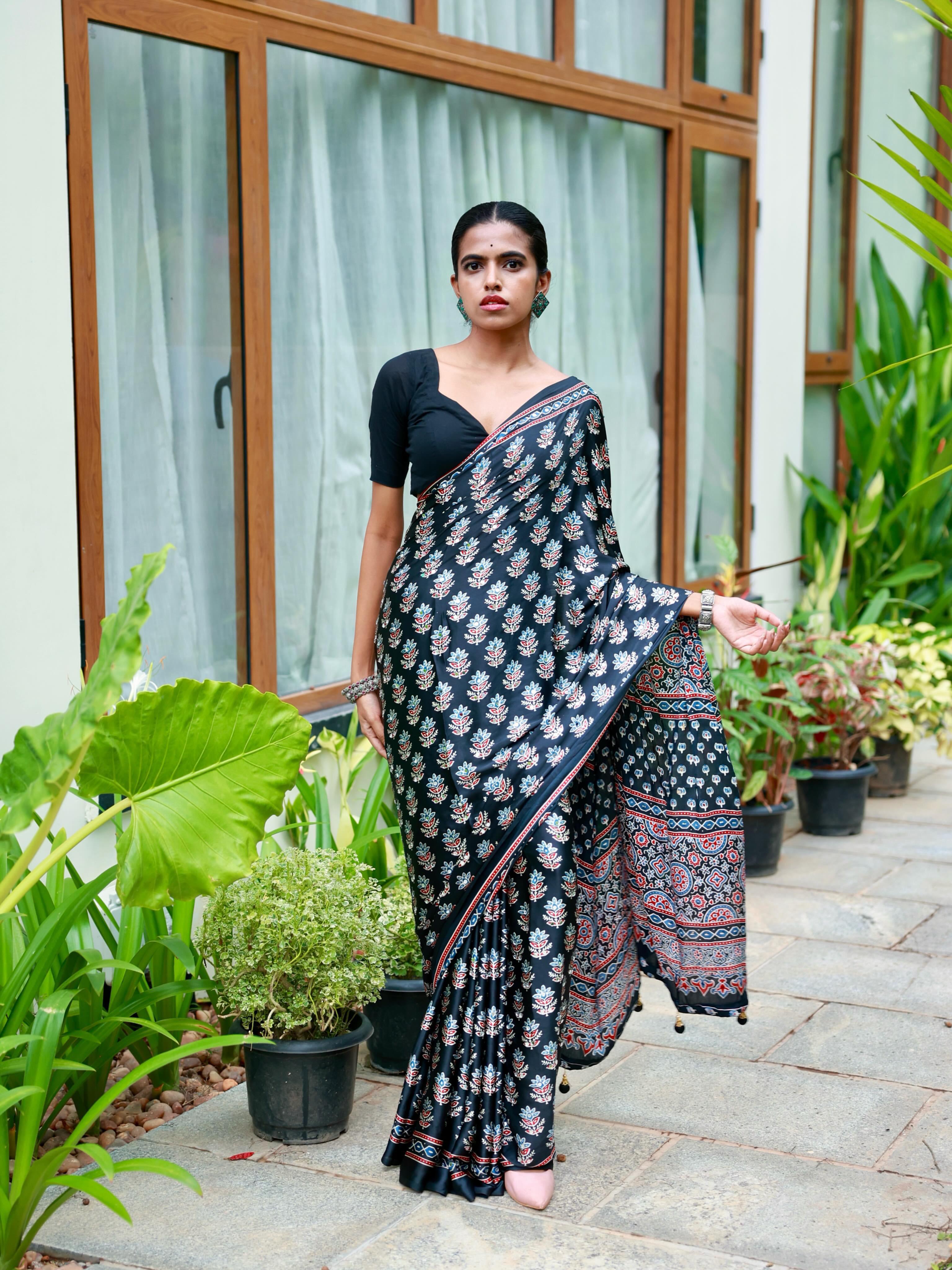 Premium Ajrakh Mirror Work Designer Saree Collection by Roopvastra