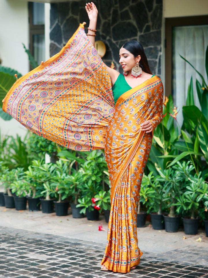Premium Ajrakh Mirror Work Designer Saree Collection by Roopvastra