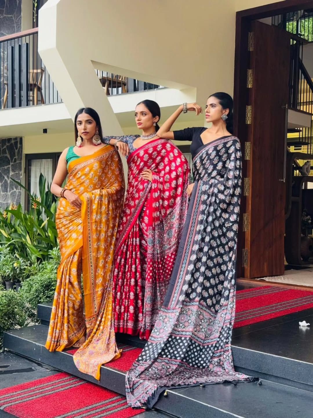 Premium Ajrakh Mirror Work Designer Saree Collection by Roopvastra