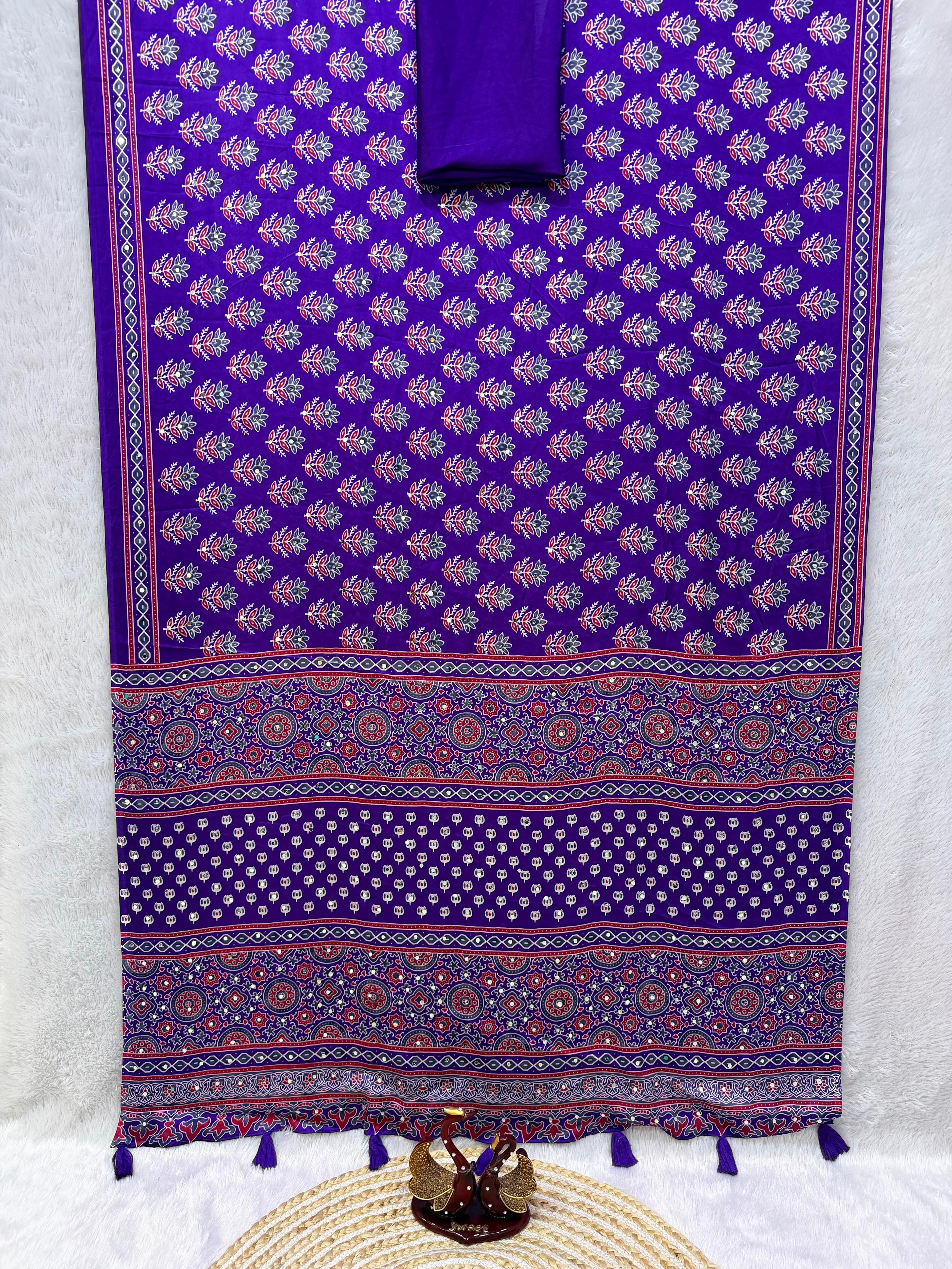Premium Ajrakh Mirror Work Designer Saree Collection by Roopvastra