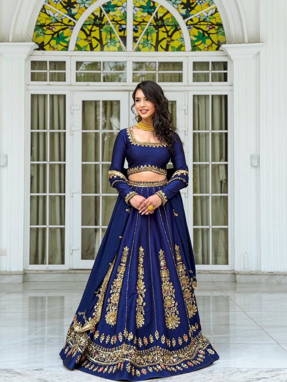 LUXURY CHINON EMBROIDERED LEHENGA WITH DESIGNER DUPATTA