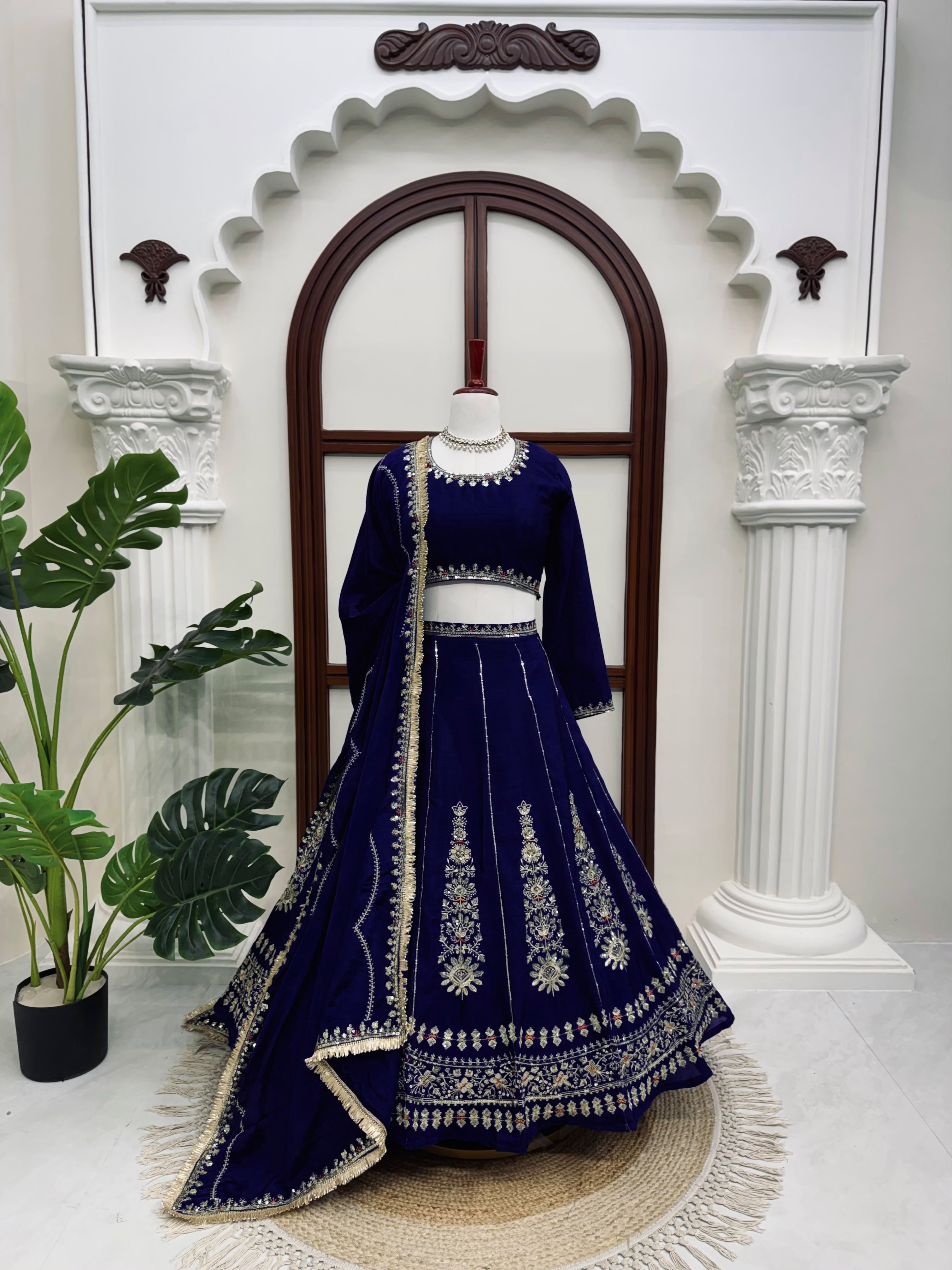 LUXURY CHINON EMBROIDERED LEHENGA WITH DESIGNER DUPATTA