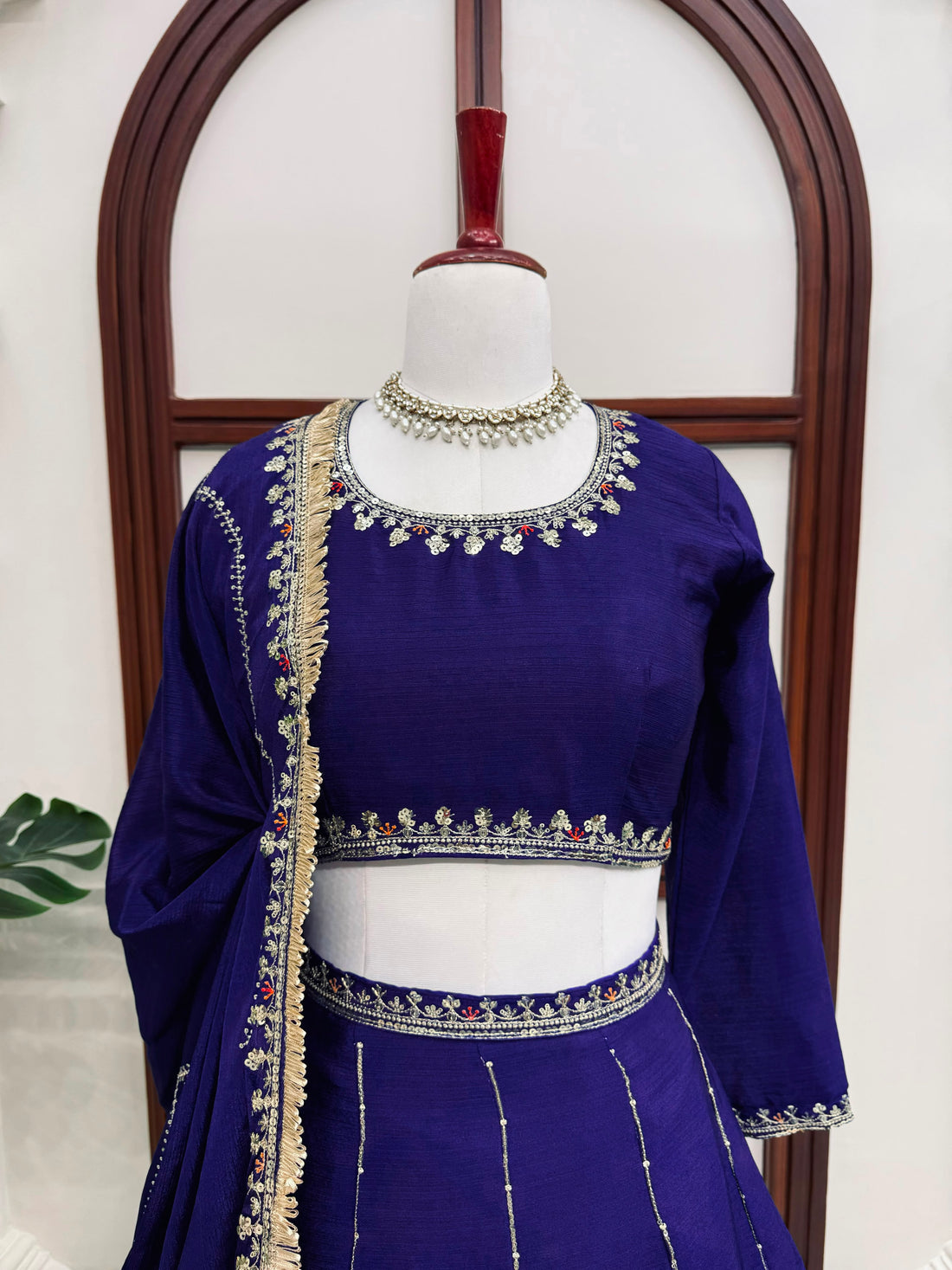 LUXURY CHINON EMBROIDERED LEHENGA WITH DESIGNER DUPATTA