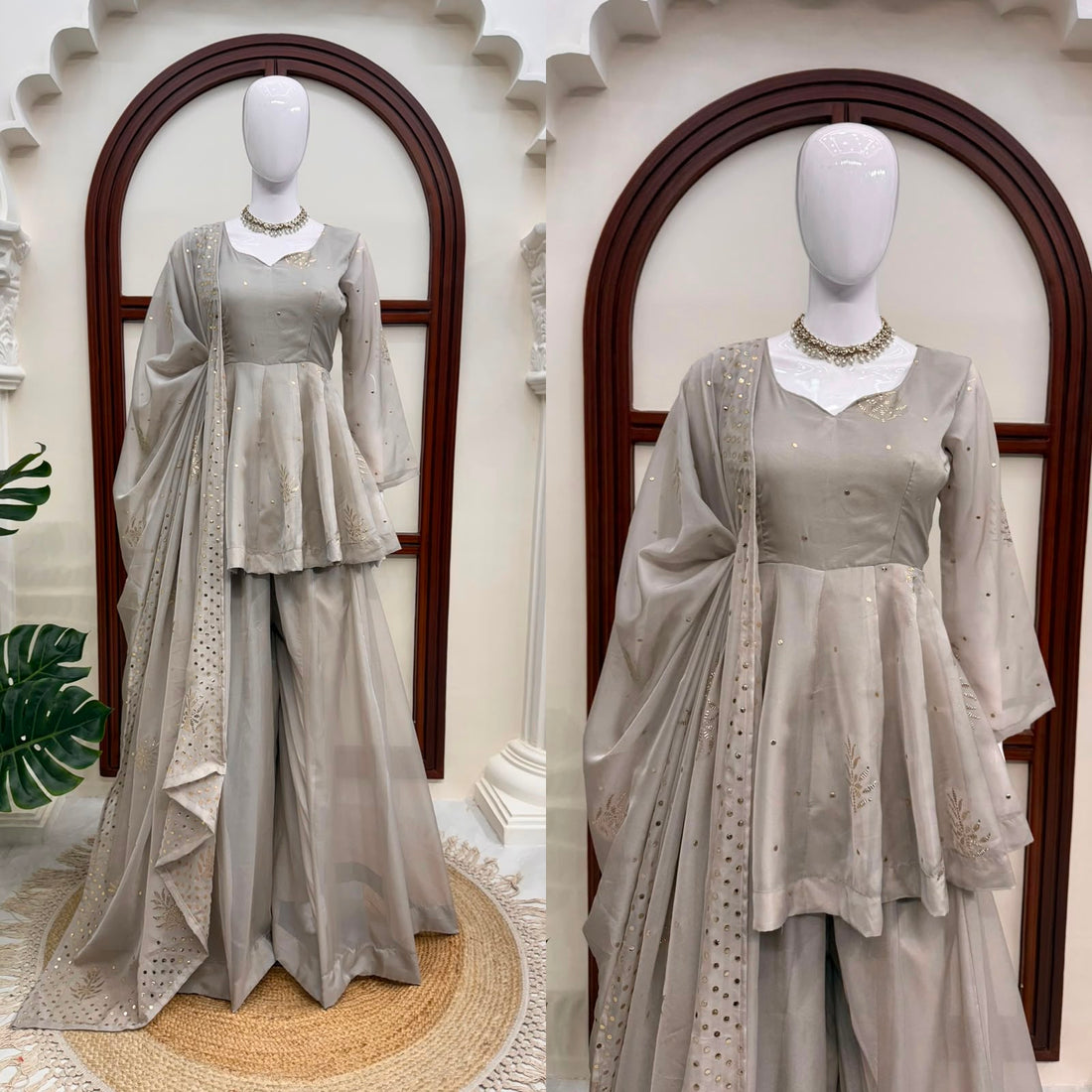 DESIGNER TABBY SILK KURTI PLAZZO SET WITH FOIL WORK