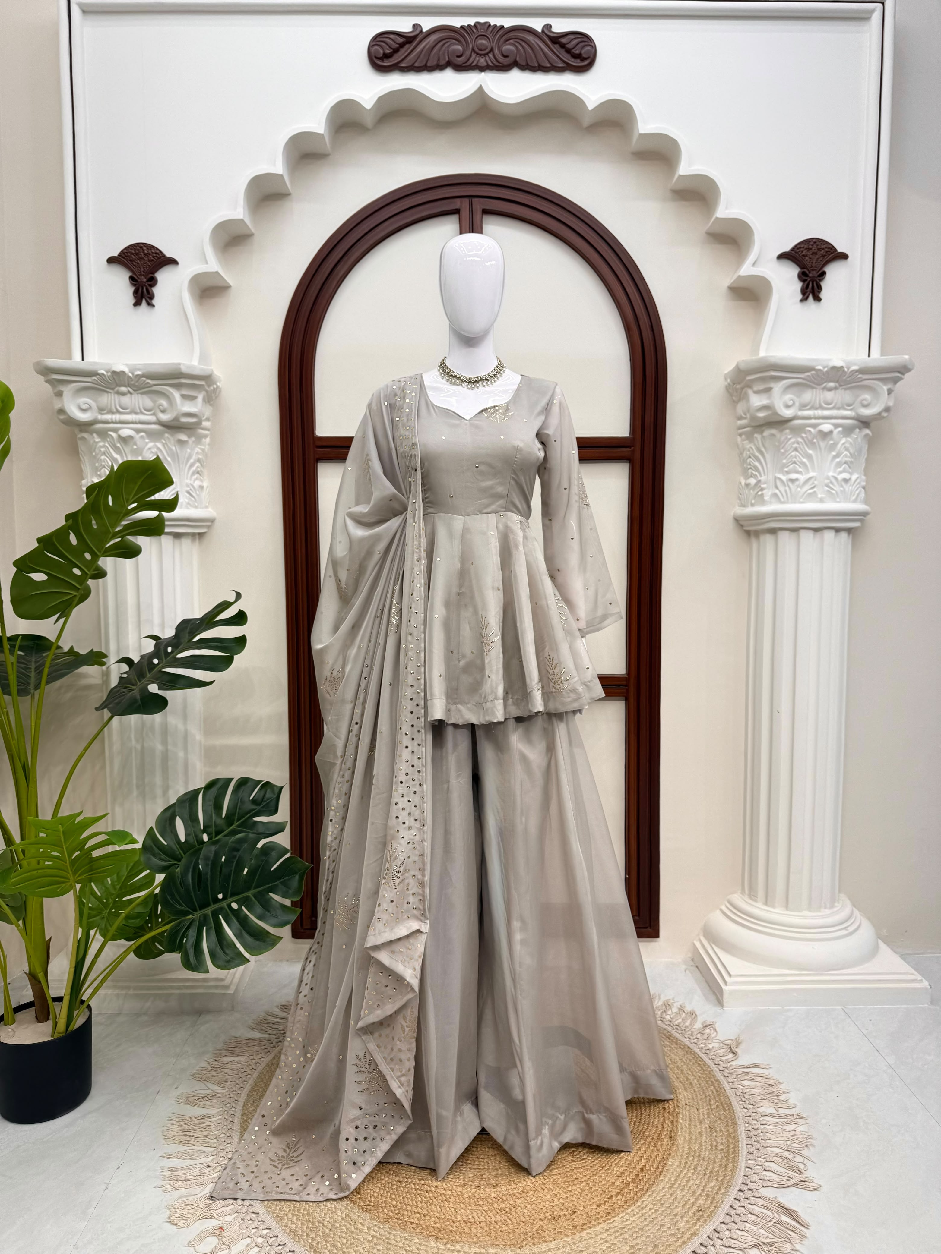 DESIGNER TABBY SILK KURTI PLAZZO SET WITH FOIL WORK