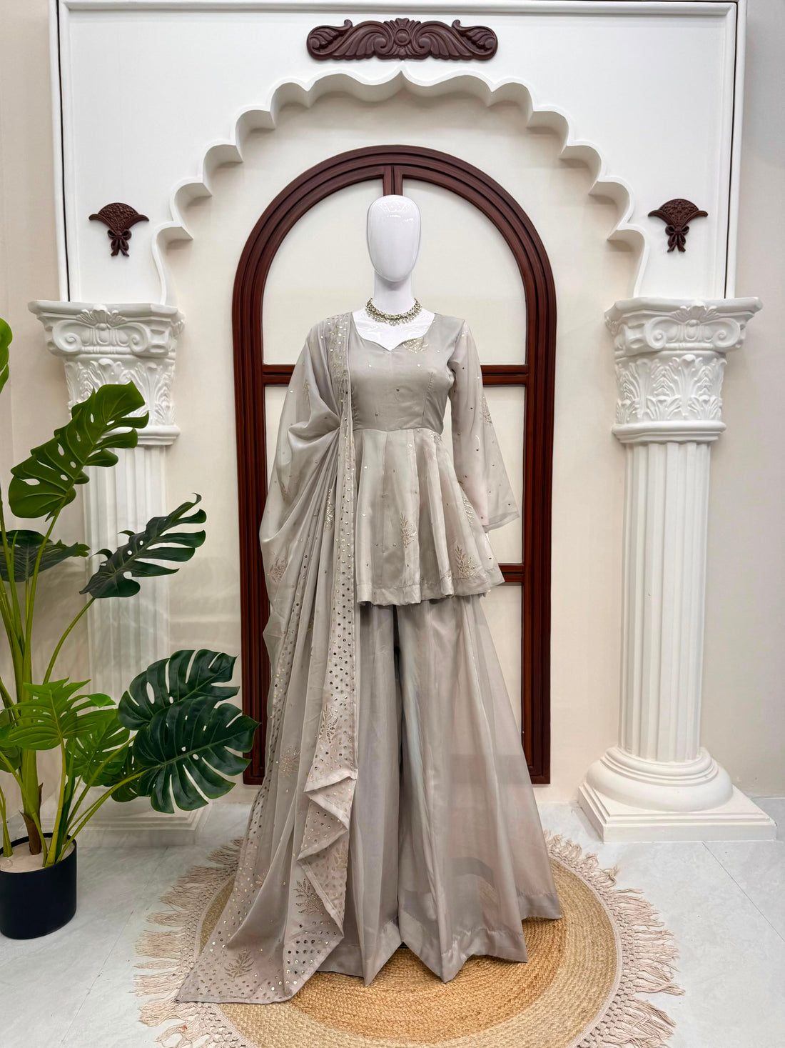 DESIGNER TABBY SILK KURTI PLAZZO SET WITH FOIL WORK