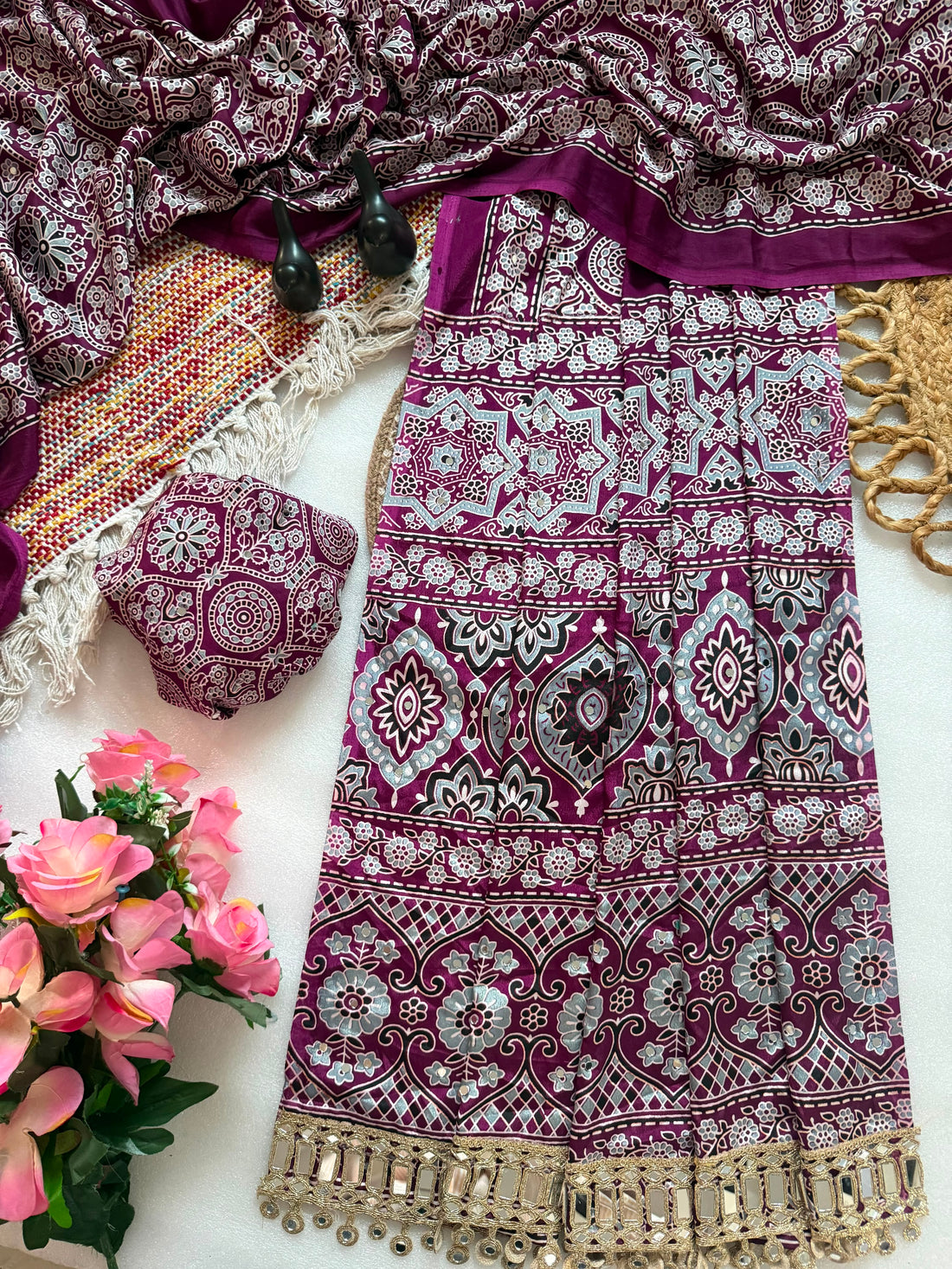 PREMIUM PURE AJRAKH SATIN VISCOSE SILK SAREE COLLECTION