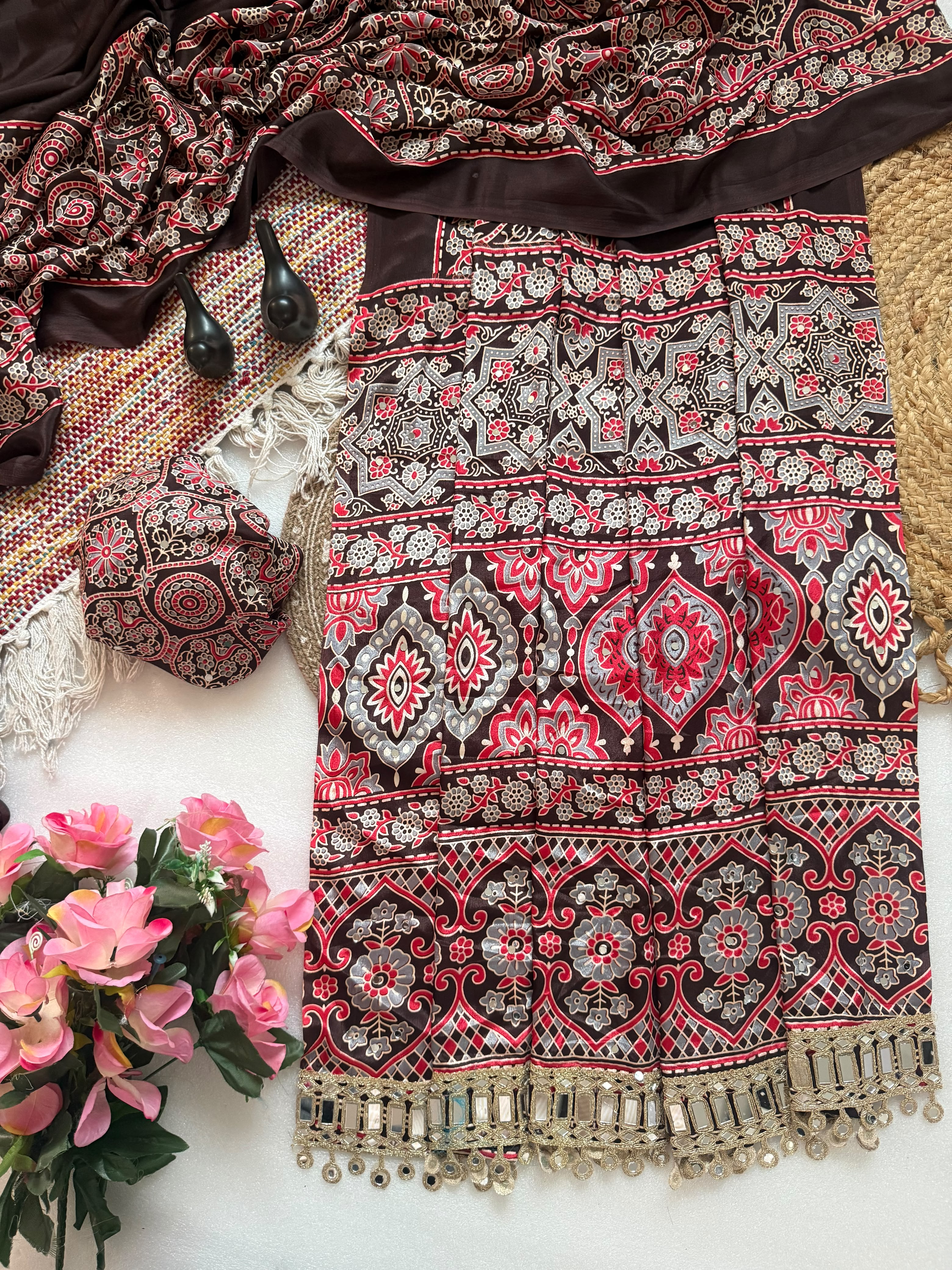 PREMIUM PURE AJRAKH SATIN VISCOSE SILK SAREE COLLECTION