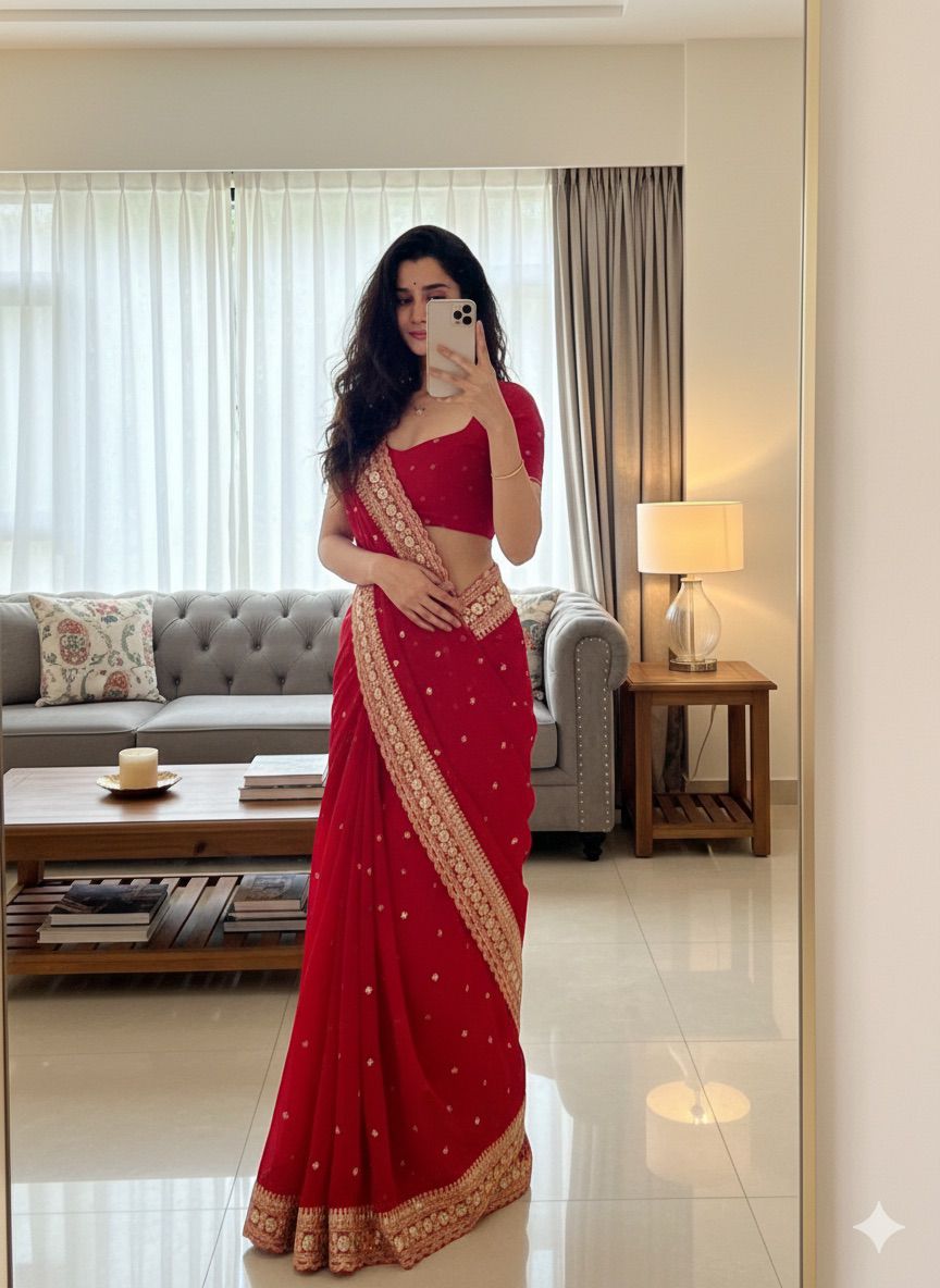 Premium Pure Georgette Embroidered Designer Saree