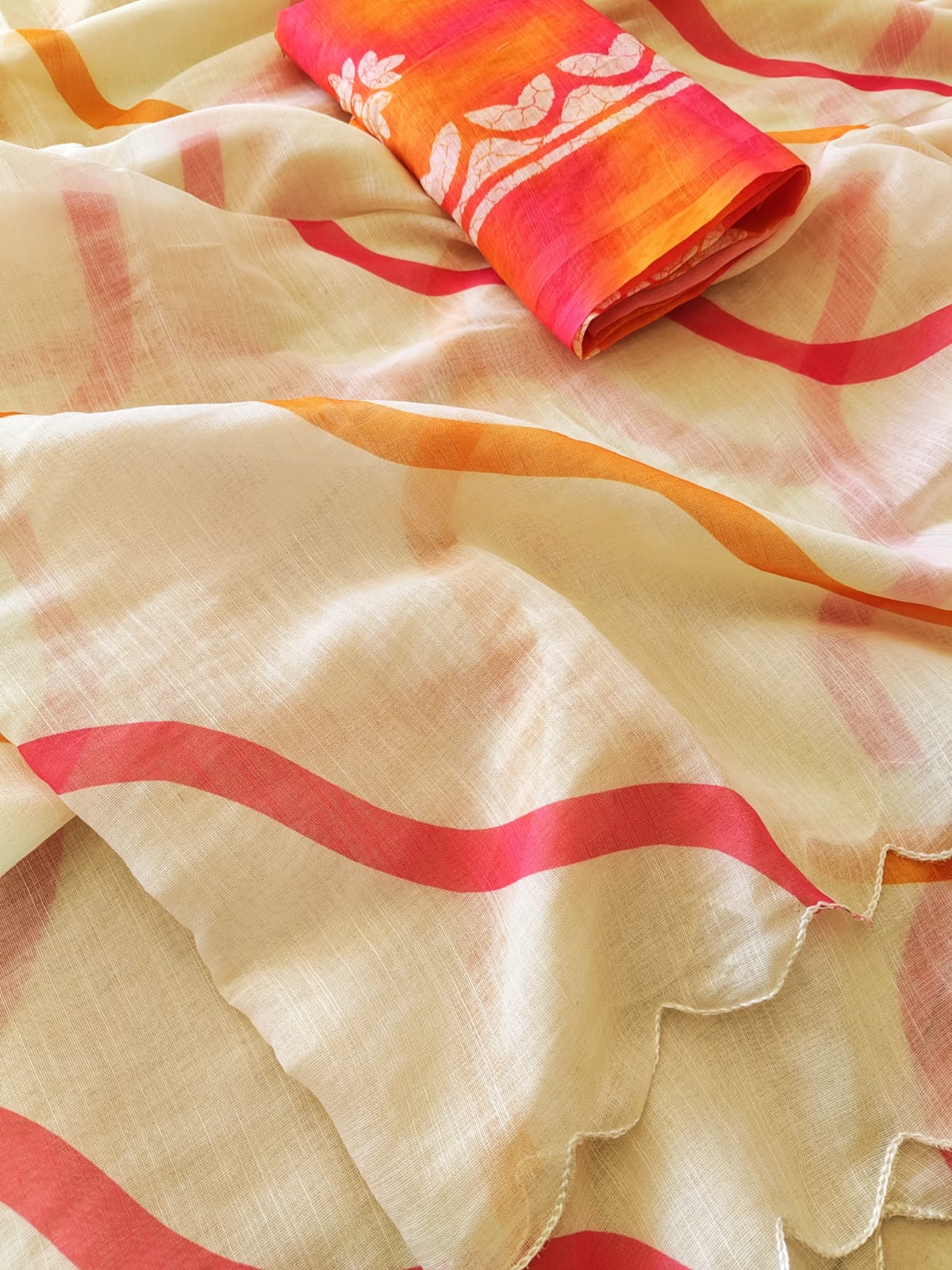 Premium Lehariya Digital Print Linen Saree
