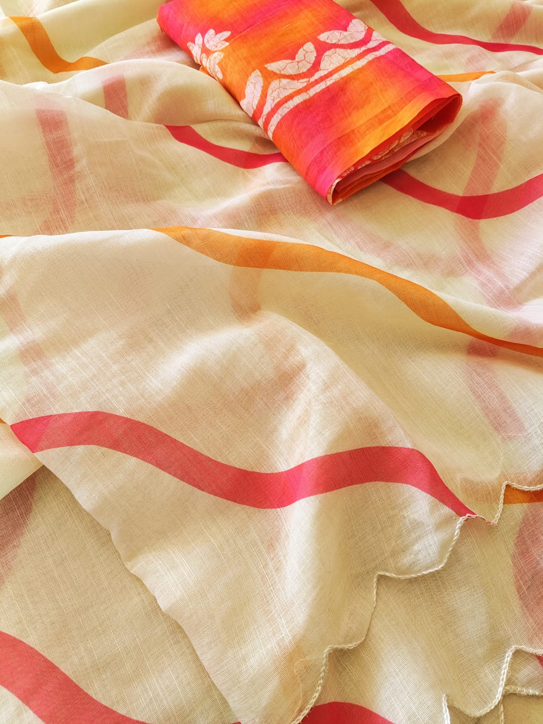 Premium Lehariya Digital Print Linen Saree