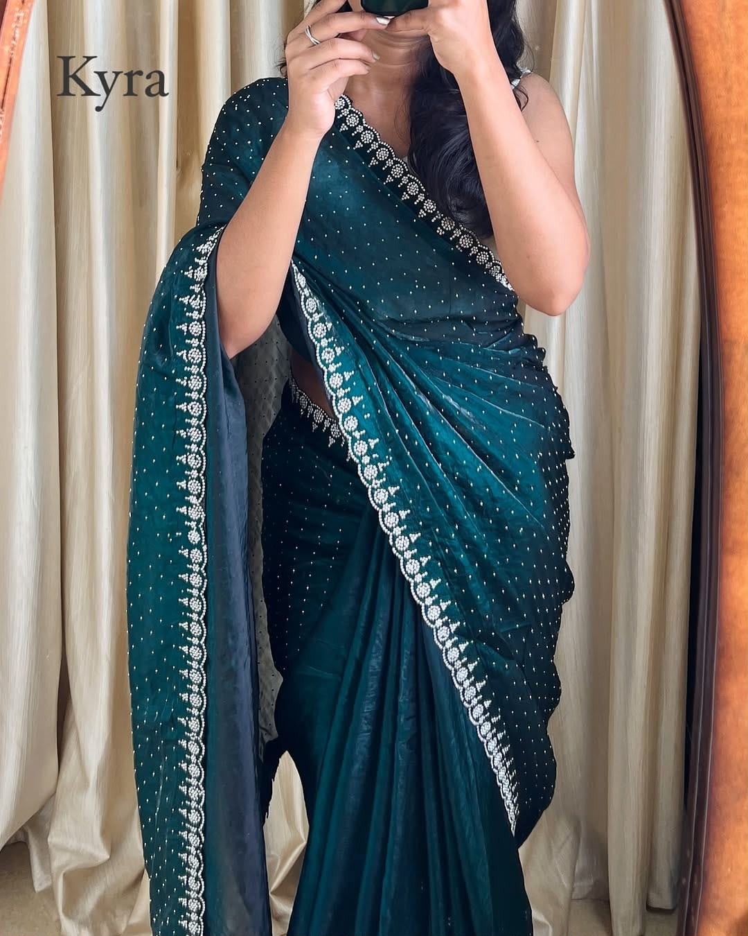 Premium Satin Crepe Designer Saree with Crystal Stone Work