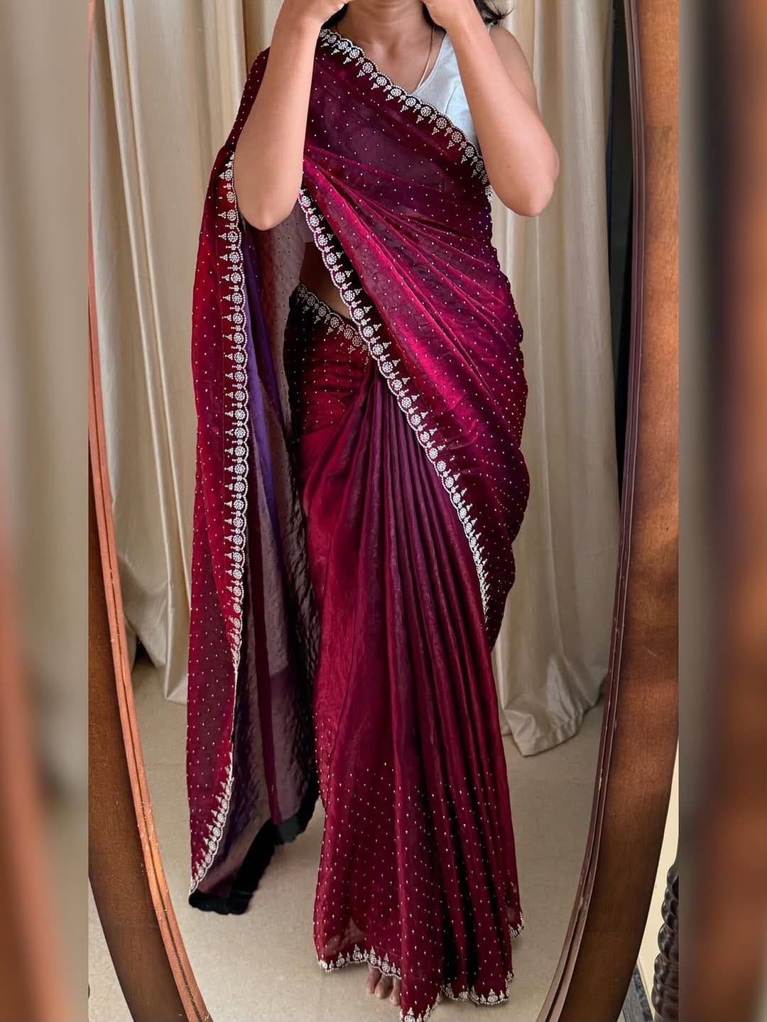 Premium Satin Crepe Designer Saree with Crystal Stone Work