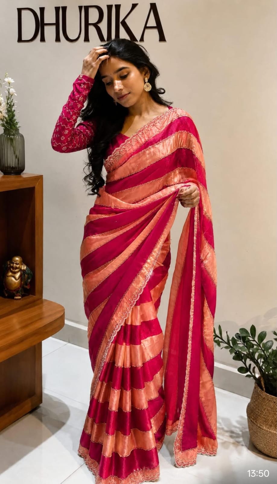 Premium Fendy Satin Dual Shade Designer Saree