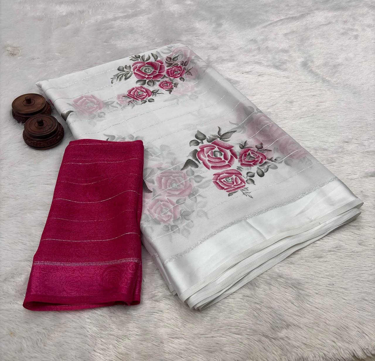 Soft Moss Chiffon White Color Designer Saree