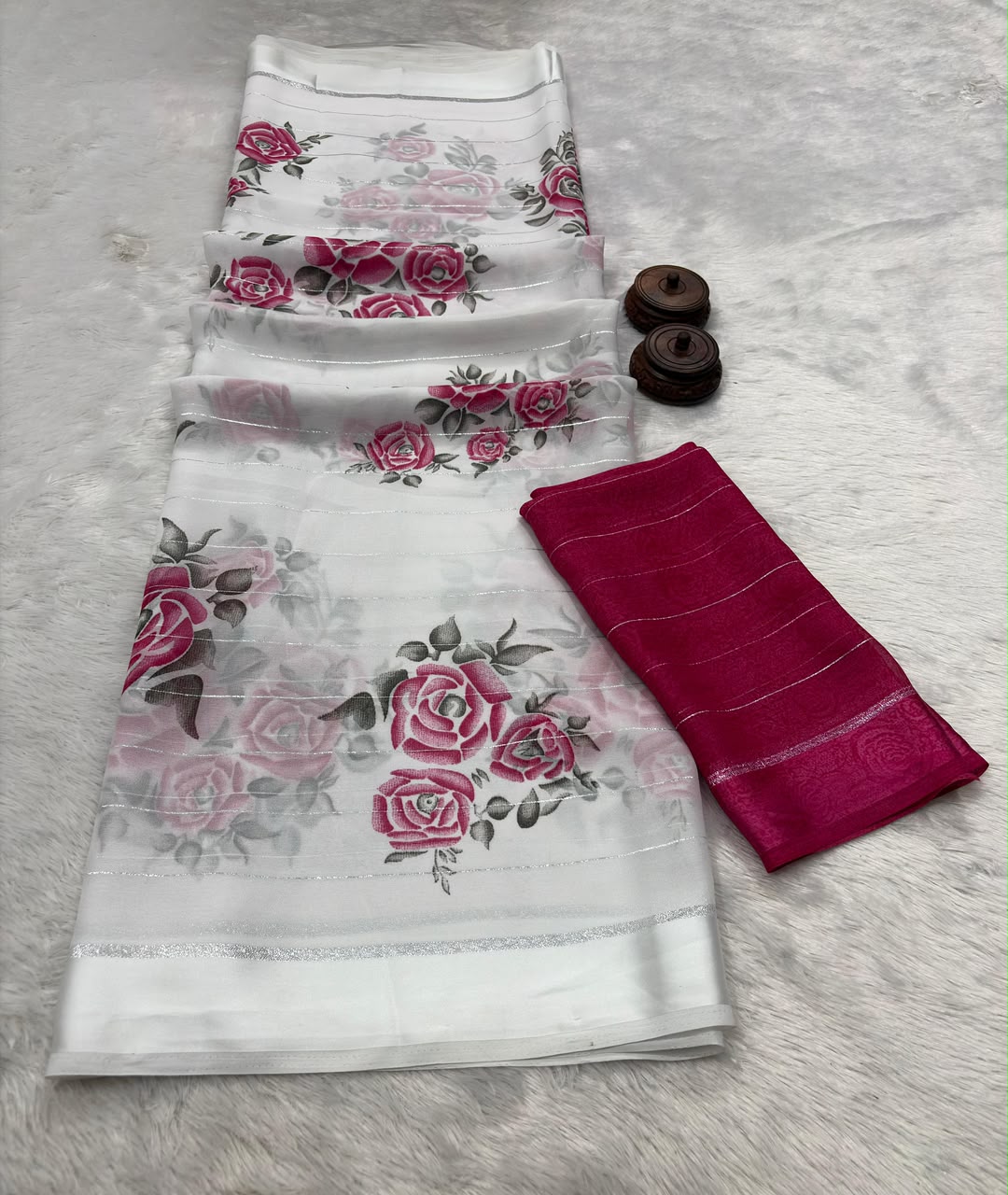 Soft Moss Chiffon White Color Designer Saree