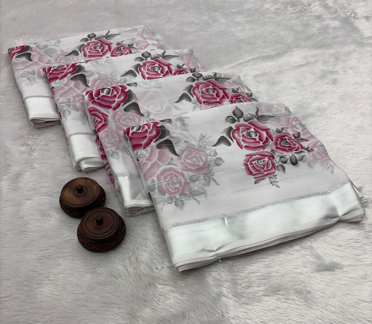 Soft Moss Chiffon White Color Designer Saree
