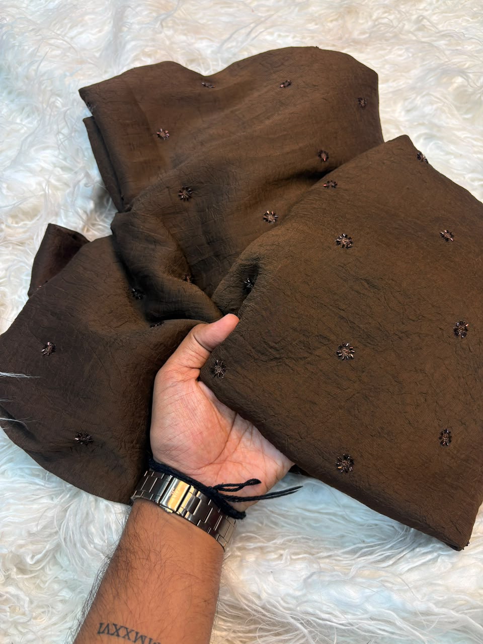 Trending Coffee Crush Beads Saree