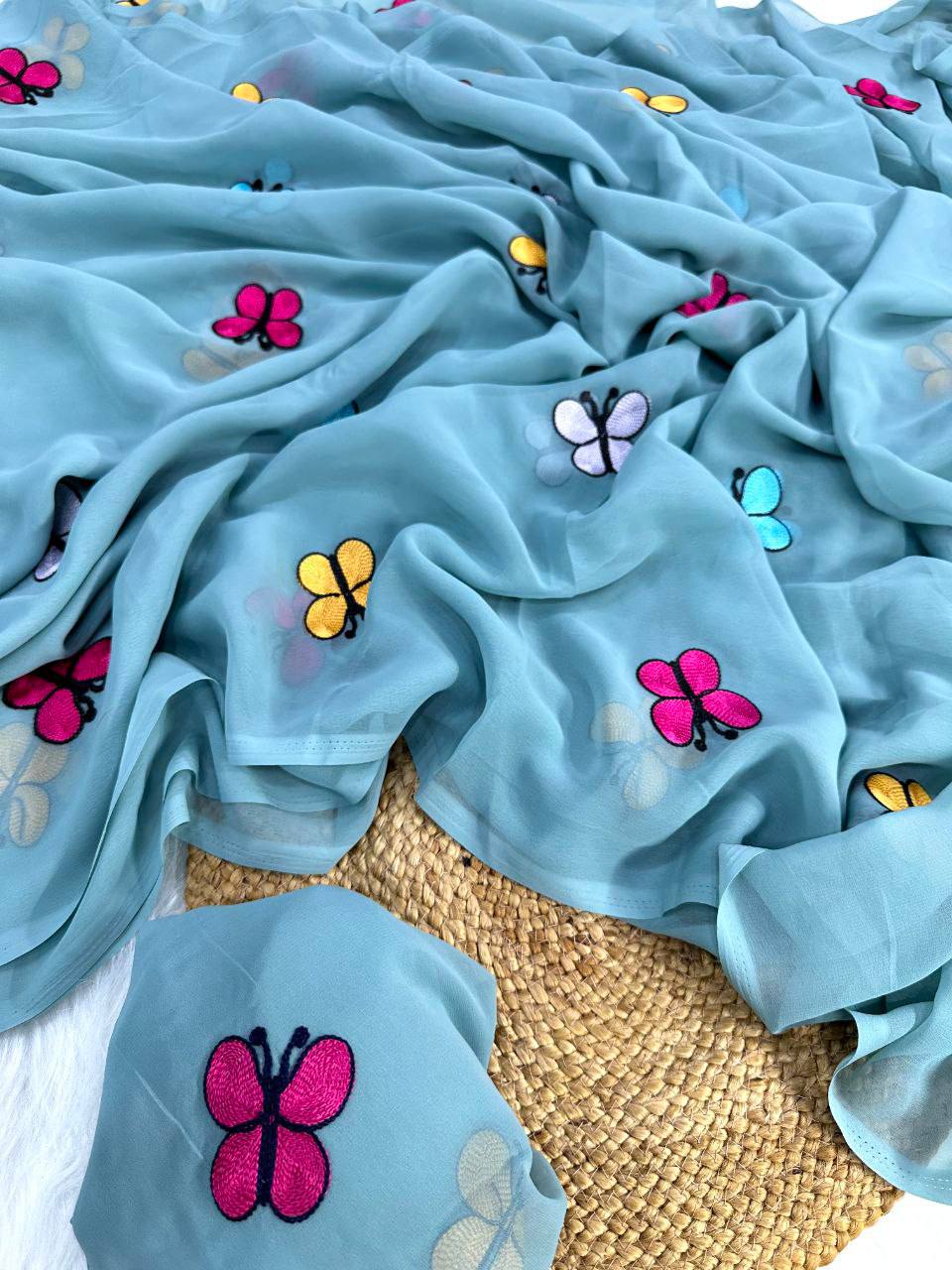 Premium Georgette Butterfly Gamthi Saree