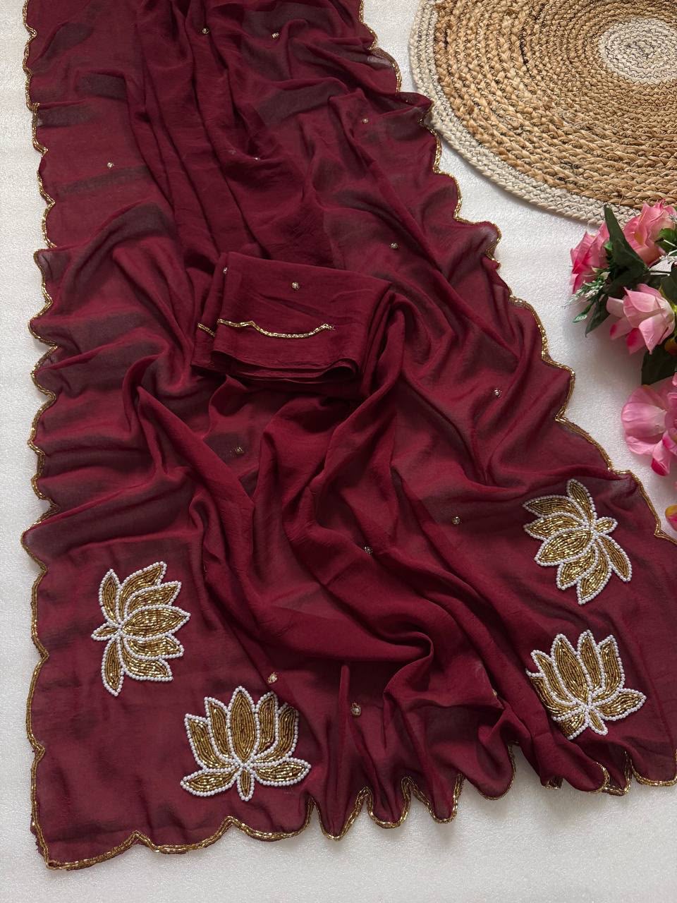 Premium Rangoli Crush Designer Saree With Rich Cutdana Handwork