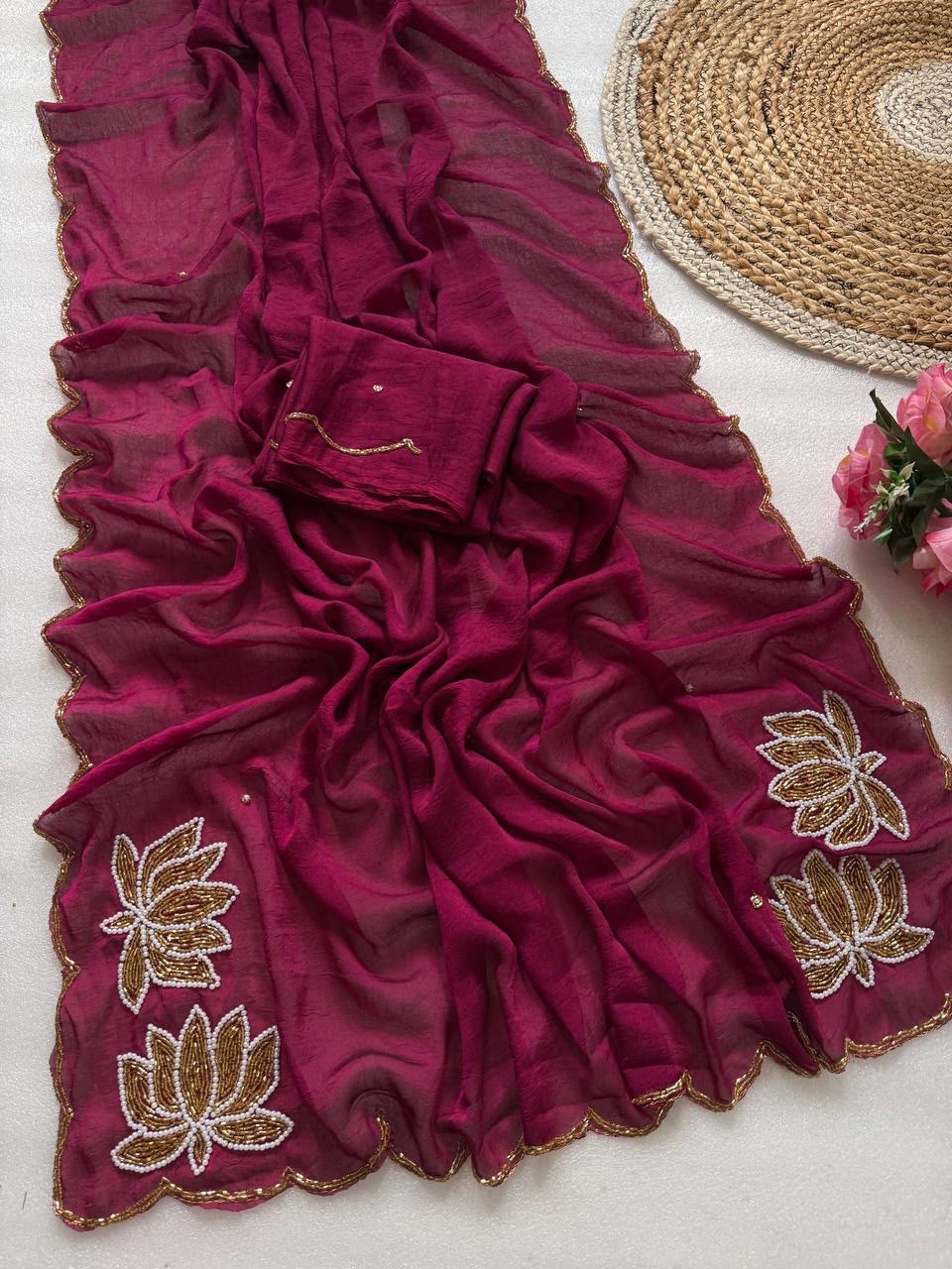 Premium Rangoli Crush Designer Saree With Rich Cutdana Handwork
