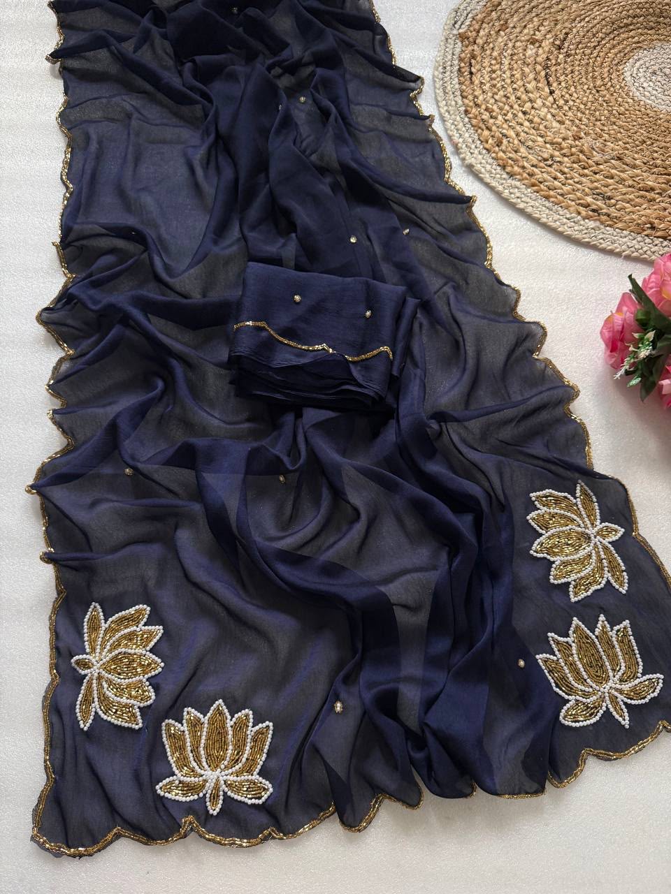Premium Rangoli Crush Designer Saree With Rich Cutdana Handwork