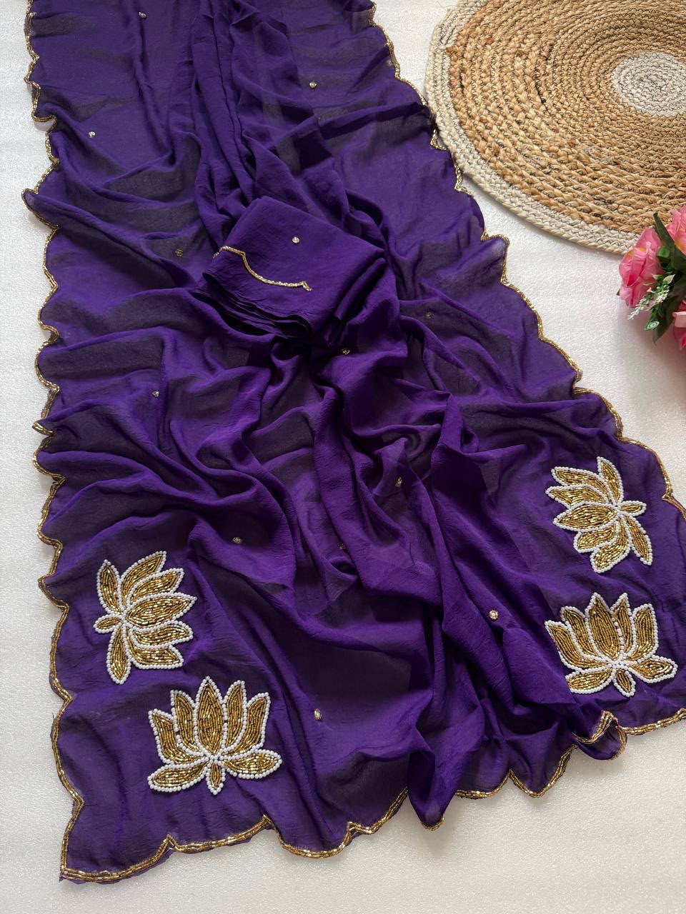 Premium Rangoli Crush Designer Saree With Rich Cutdana Handwork