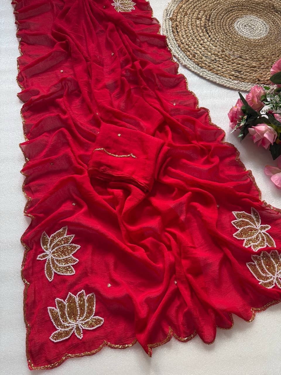 Premium Rangoli Crush Designer Saree With Rich Cutdana Handwork