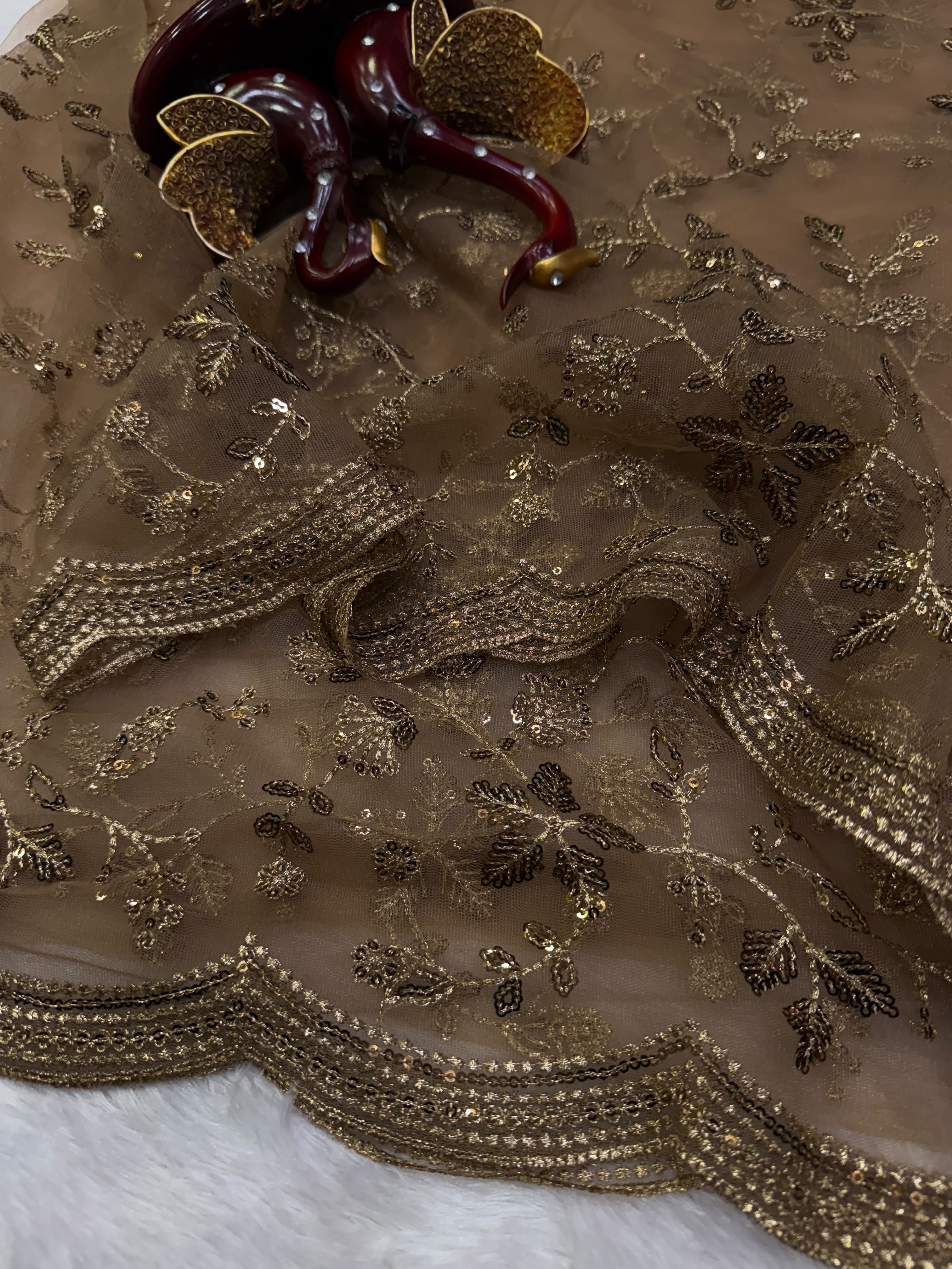 Premium Soft Net Designer Saree With Sequin & Zari Embroidery