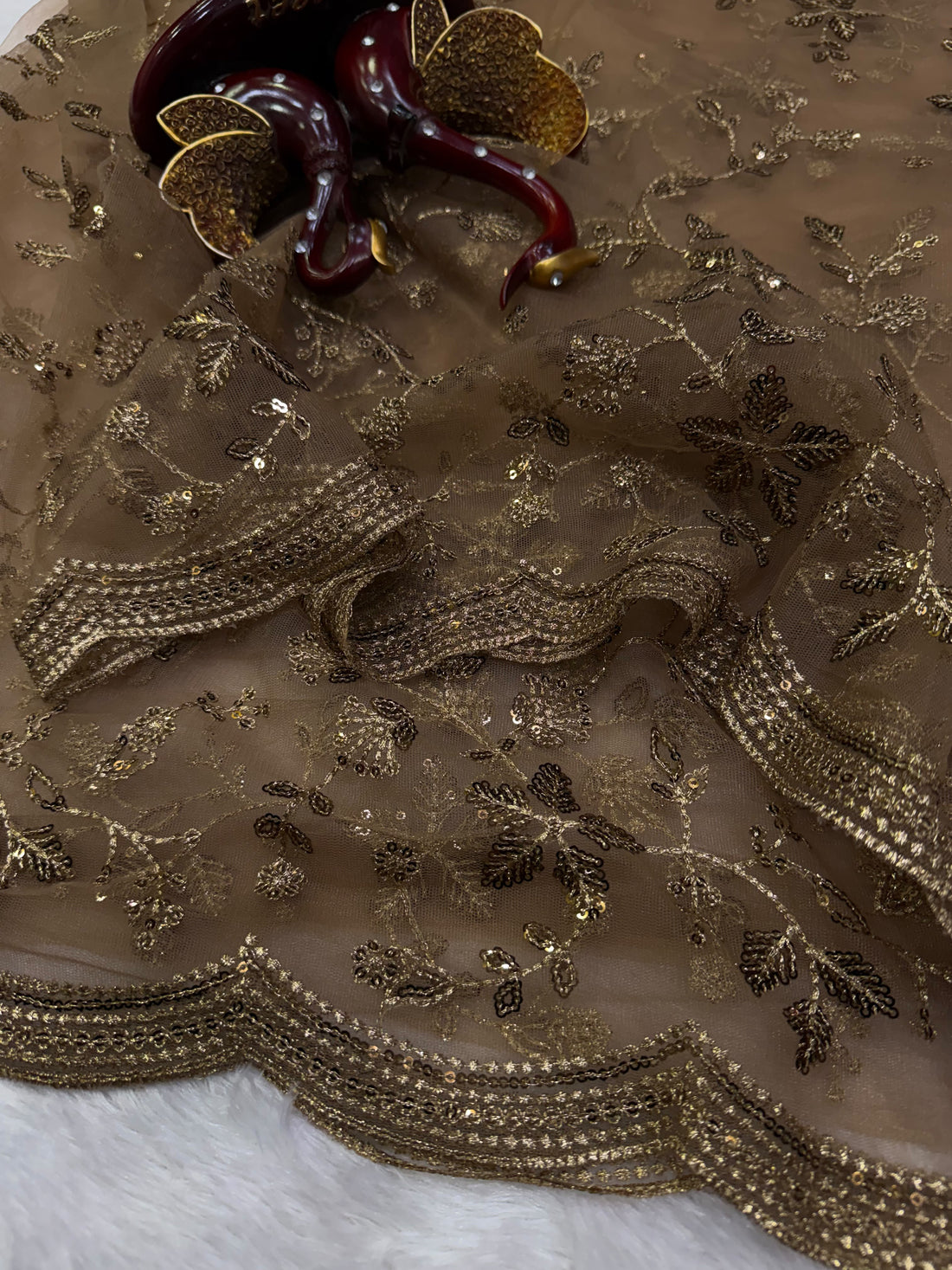 Premium Soft Net Designer Saree With Sequin & Zari Embroidery