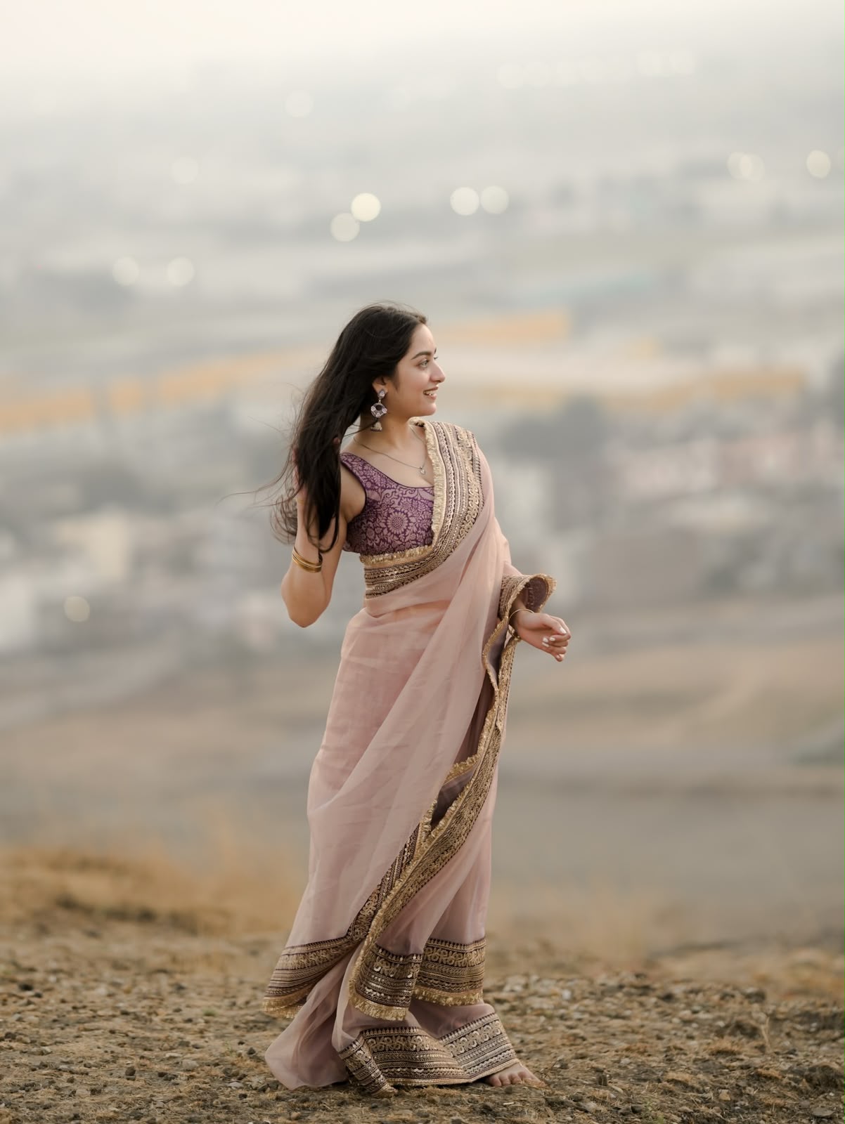 Premium Soft Twill Net Saree with Sequins & Dori Embroidery
