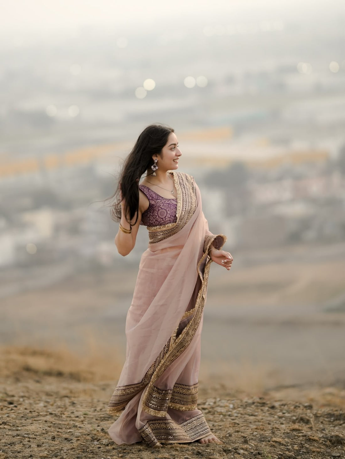 Premium Soft Twill Net Saree with Sequins & Dori Embroidery