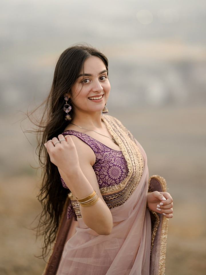 Premium Soft Twill Net Saree with Sequins & Dori Embroidery