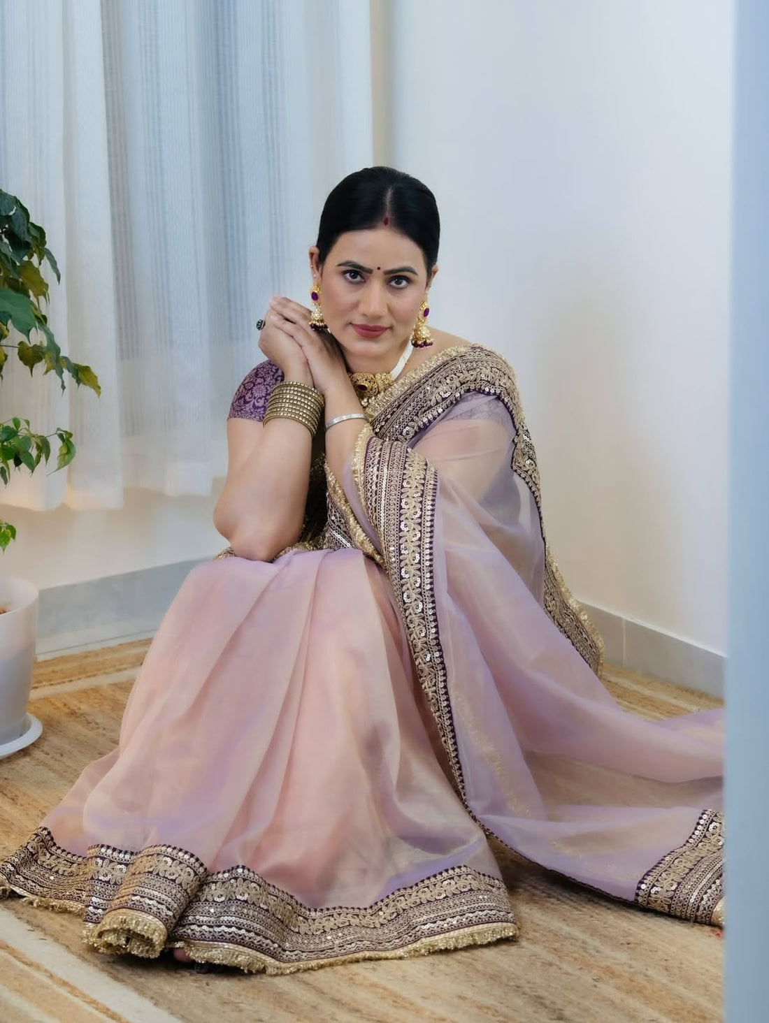 Premium Soft Twill Net Saree with Sequins & Dori Embroidery