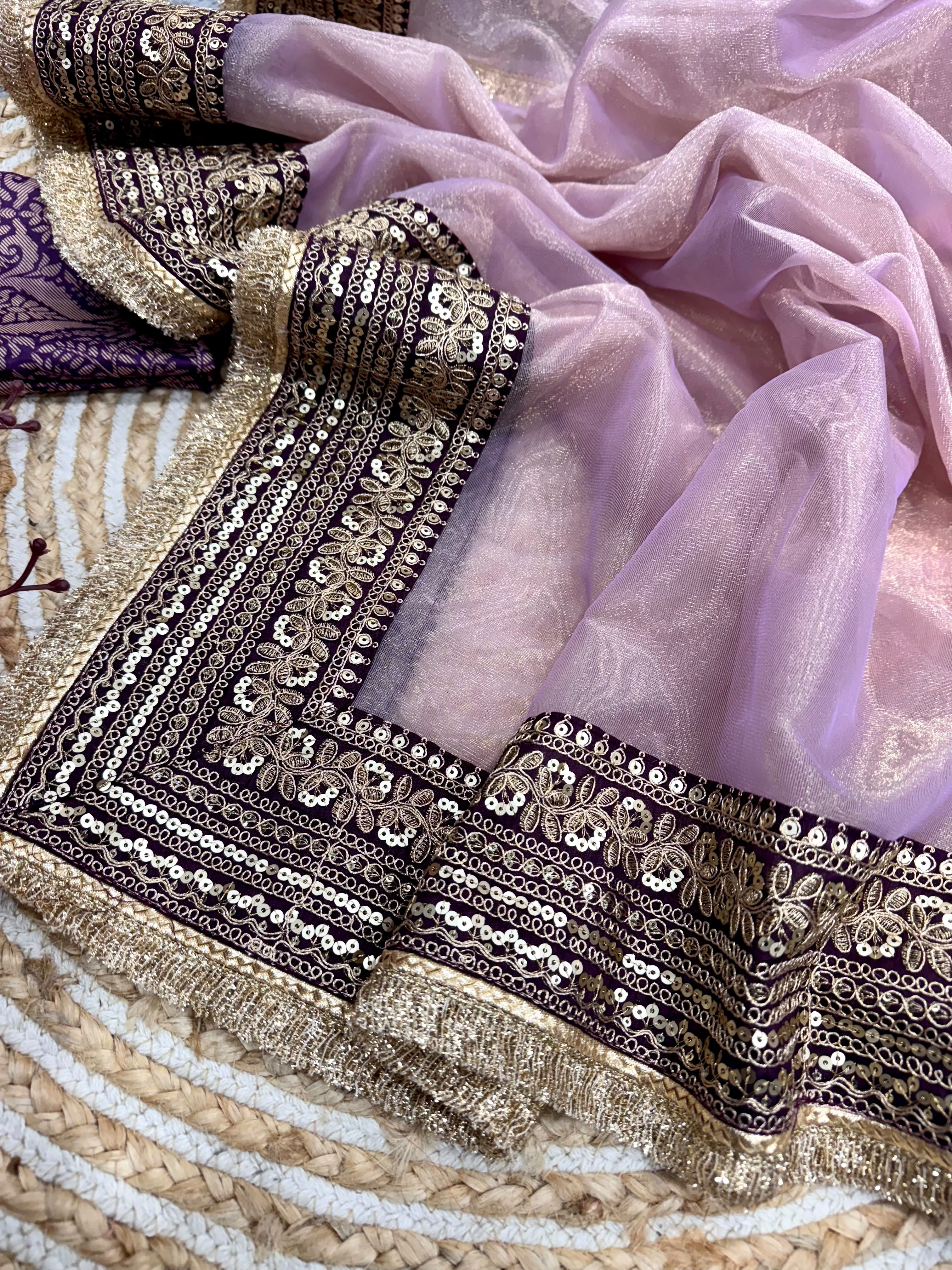 Premium Soft Twill Net Saree with Sequins & Dori Embroidery