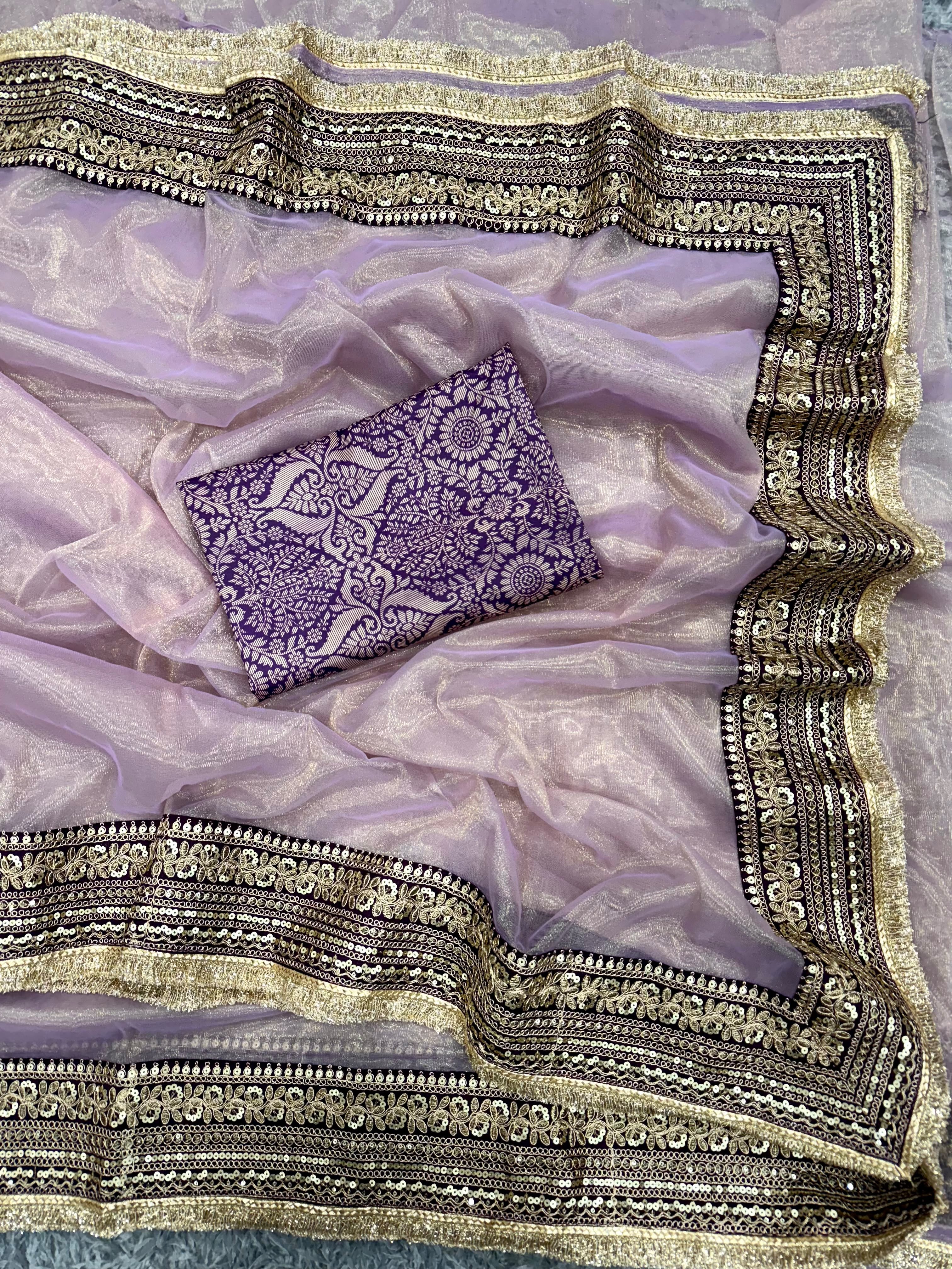 Premium Soft Twill Net Saree with Sequins & Dori Embroidery