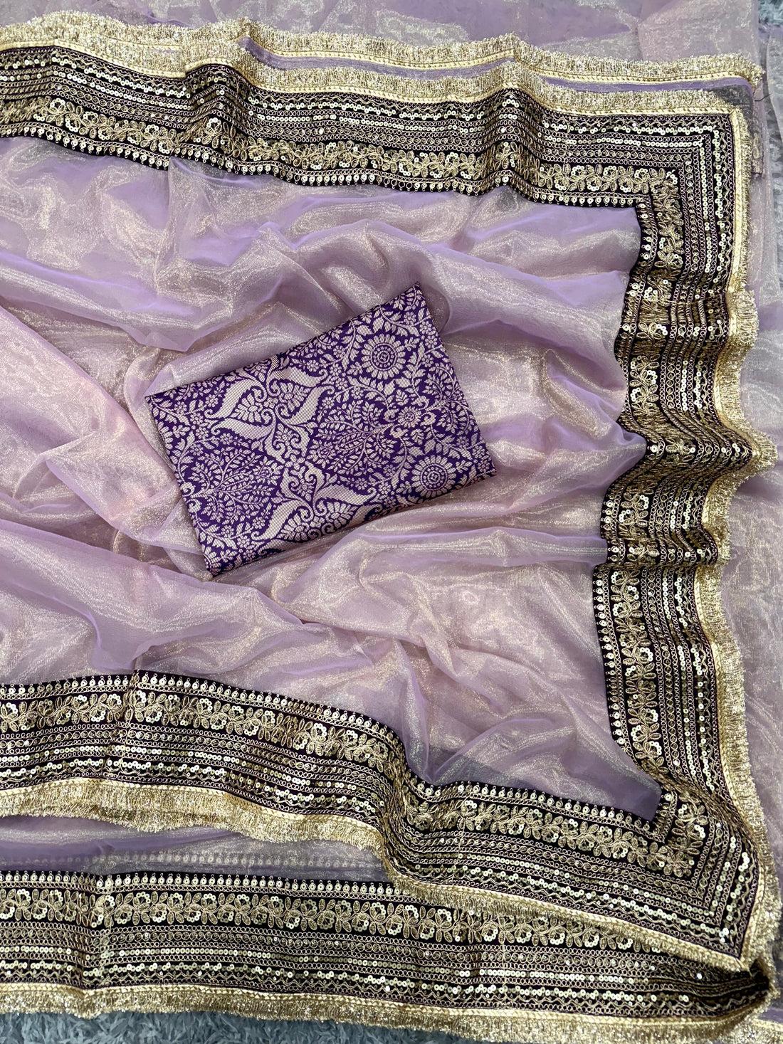 Premium Soft Twill Net Saree with Sequins & Dori Embroidery