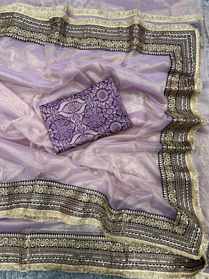 Premium Soft Twill Net Saree with Sequins & Dori Embroidery