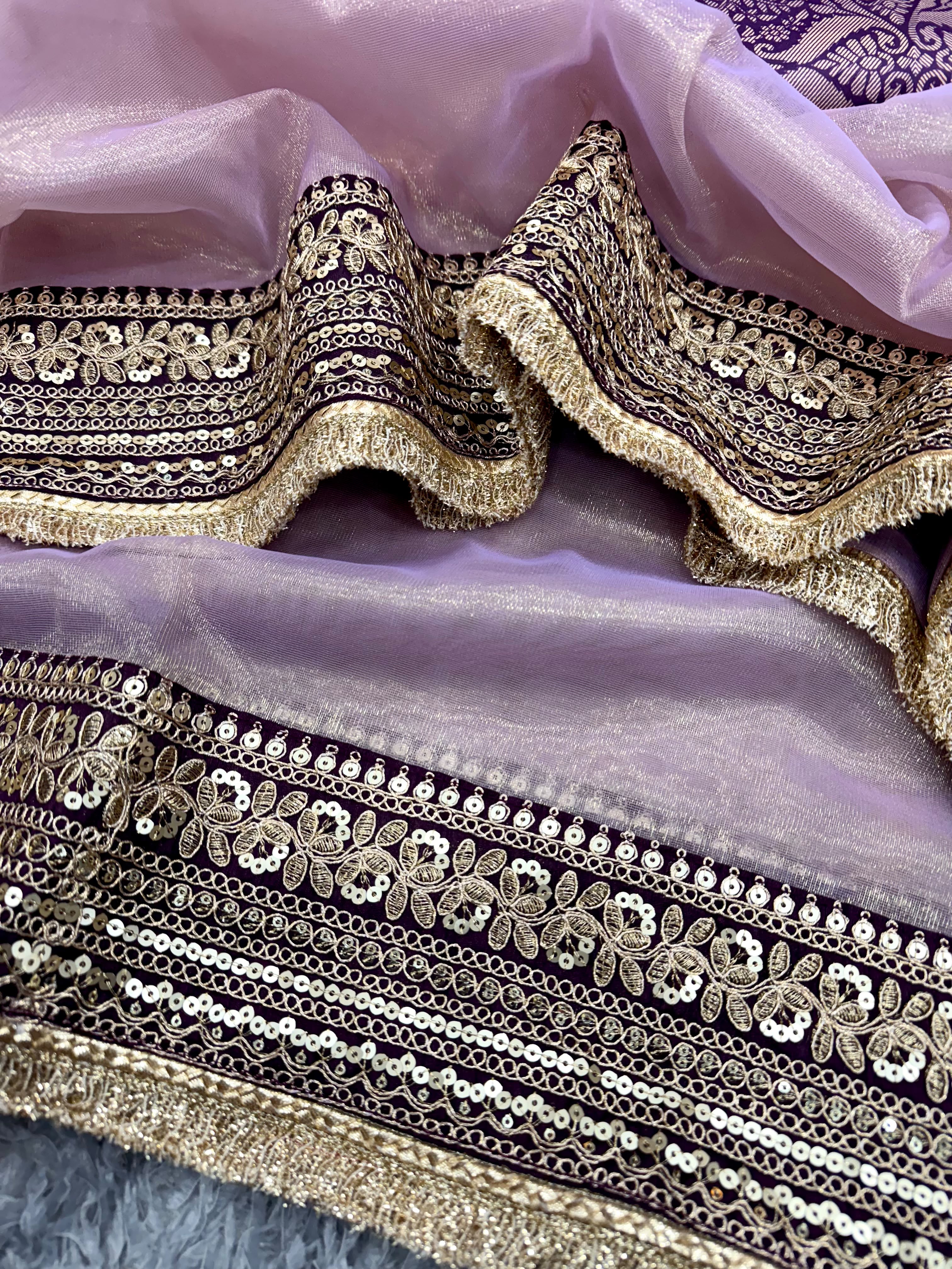 Premium Soft Twill Net Saree with Sequins & Dori Embroidery
