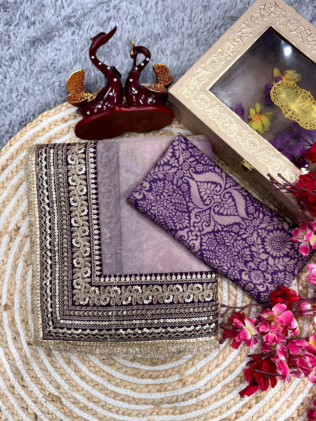 Premium Soft Twill Net Saree with Sequins & Dori Embroidery
