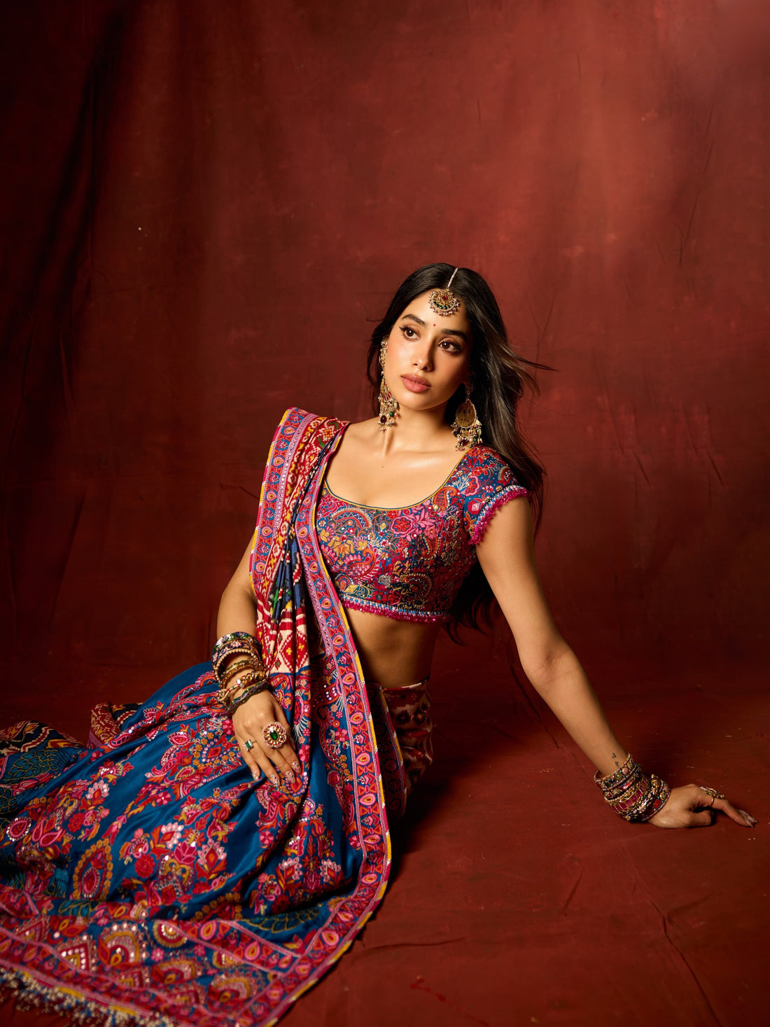 Premium Soft Chinnon Printed Saree With Gold Zari & Real Mirror Work