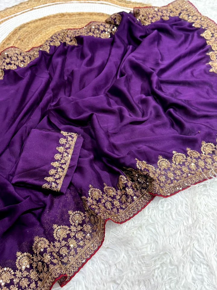 Premium Soft Rangoli Silk Saree With Sequin & Zari Embroidery