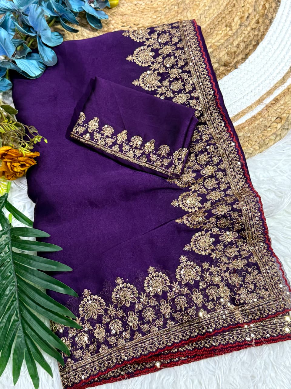 Premium Soft Rangoli Silk Saree With Sequin & Zari Embroidery