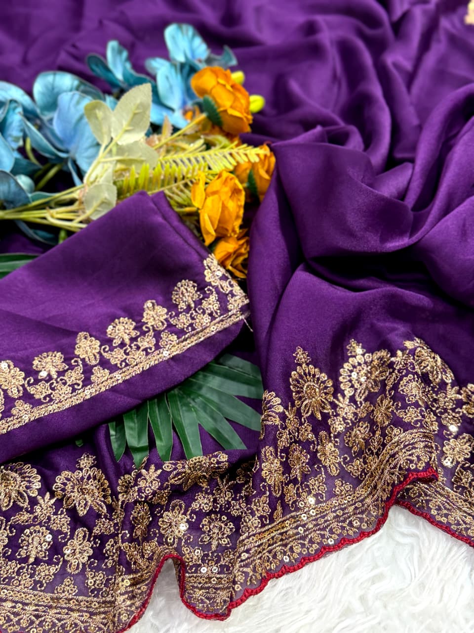 Premium Soft Rangoli Silk Saree With Sequin & Zari Embroidery