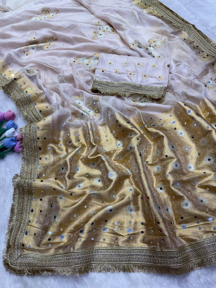 Luxury Soft Banarasi Jacquard Silk Saree With Real Mirror Detailing