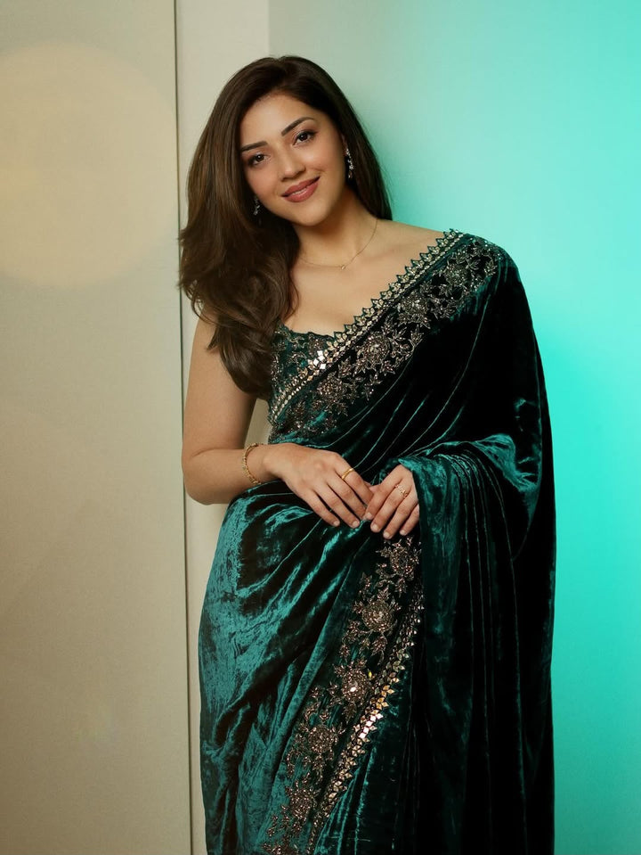 Premium Viscose Velvet Designer Saree With Sequins & Jari Dori Work