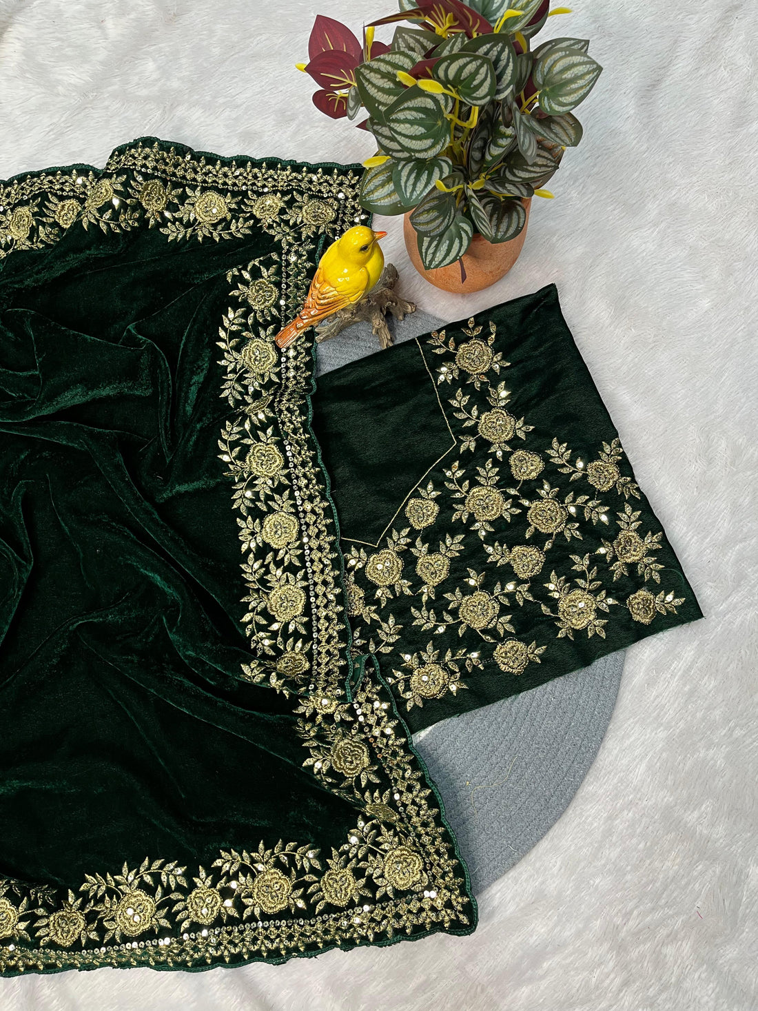 Premium Viscose Velvet Designer Saree With Sequins & Jari Dori Work