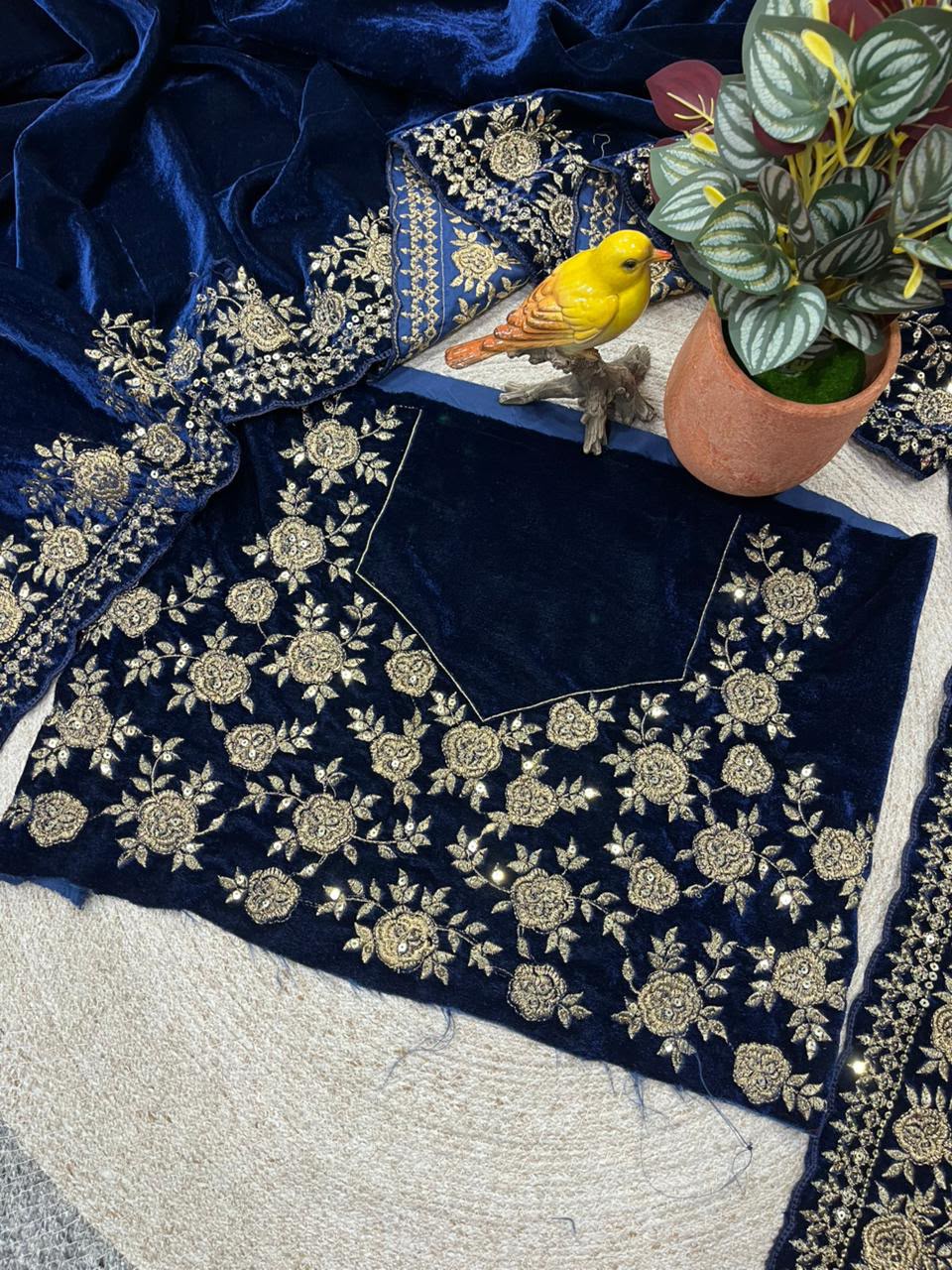Premium Viscose Velvet Designer Saree With Sequins & Jari Dori Work